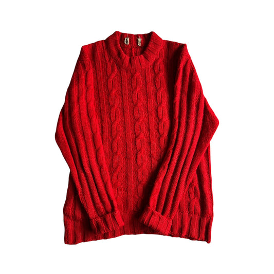 🦙 🧶 Pulover Vintage Bărbați Roșu din Alpaca Cable Knit – M / L - anbracaminte