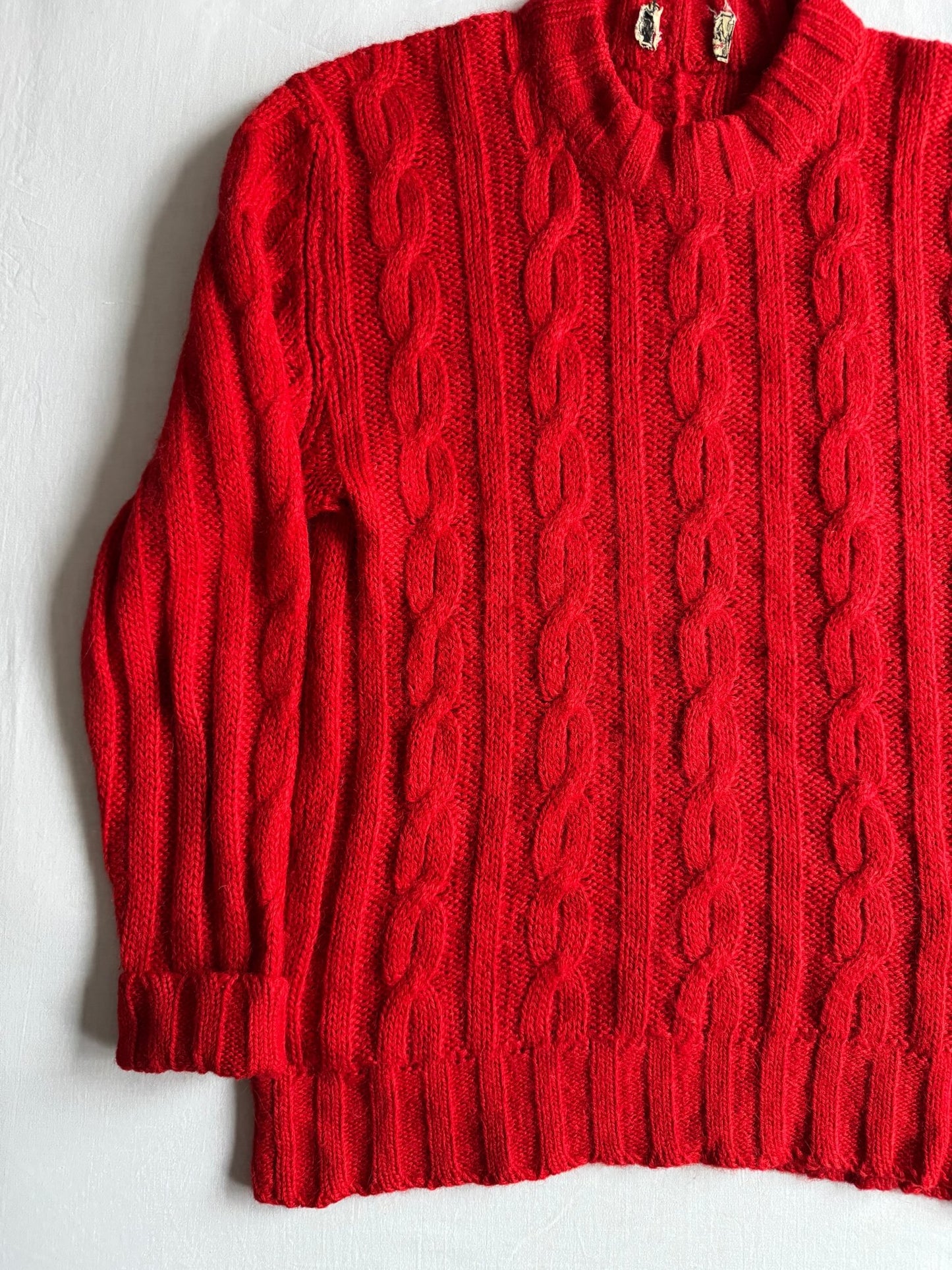 🦙 🧶 Pulover Vintage Bărbați Roșu din Alpaca Cable Knit – M / L - anbracaminte