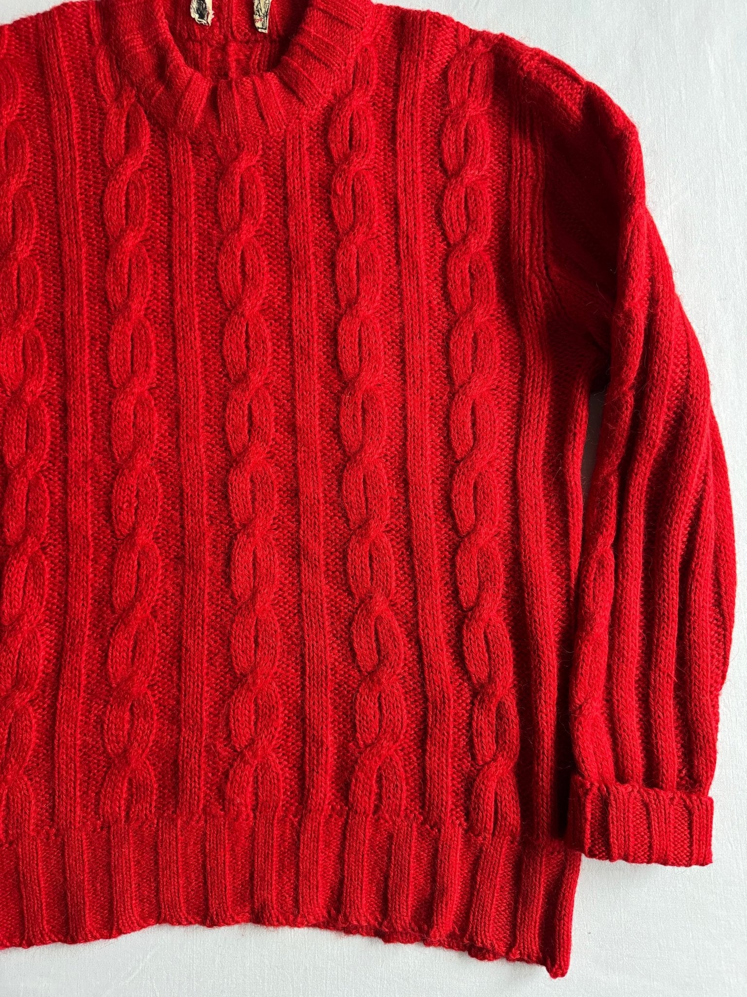 🦙 🧶 Pulover Vintage Bărbați Roșu din Alpaca Cable Knit – M / L - anbracaminte