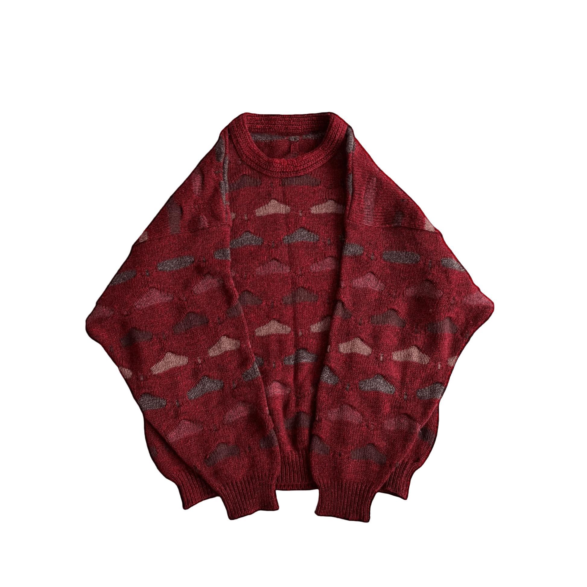🧶 Pulover Vintage Bărbați Roșu Închis 3D Knit din Lână, Alpaca și Acril – L - anbracaminte