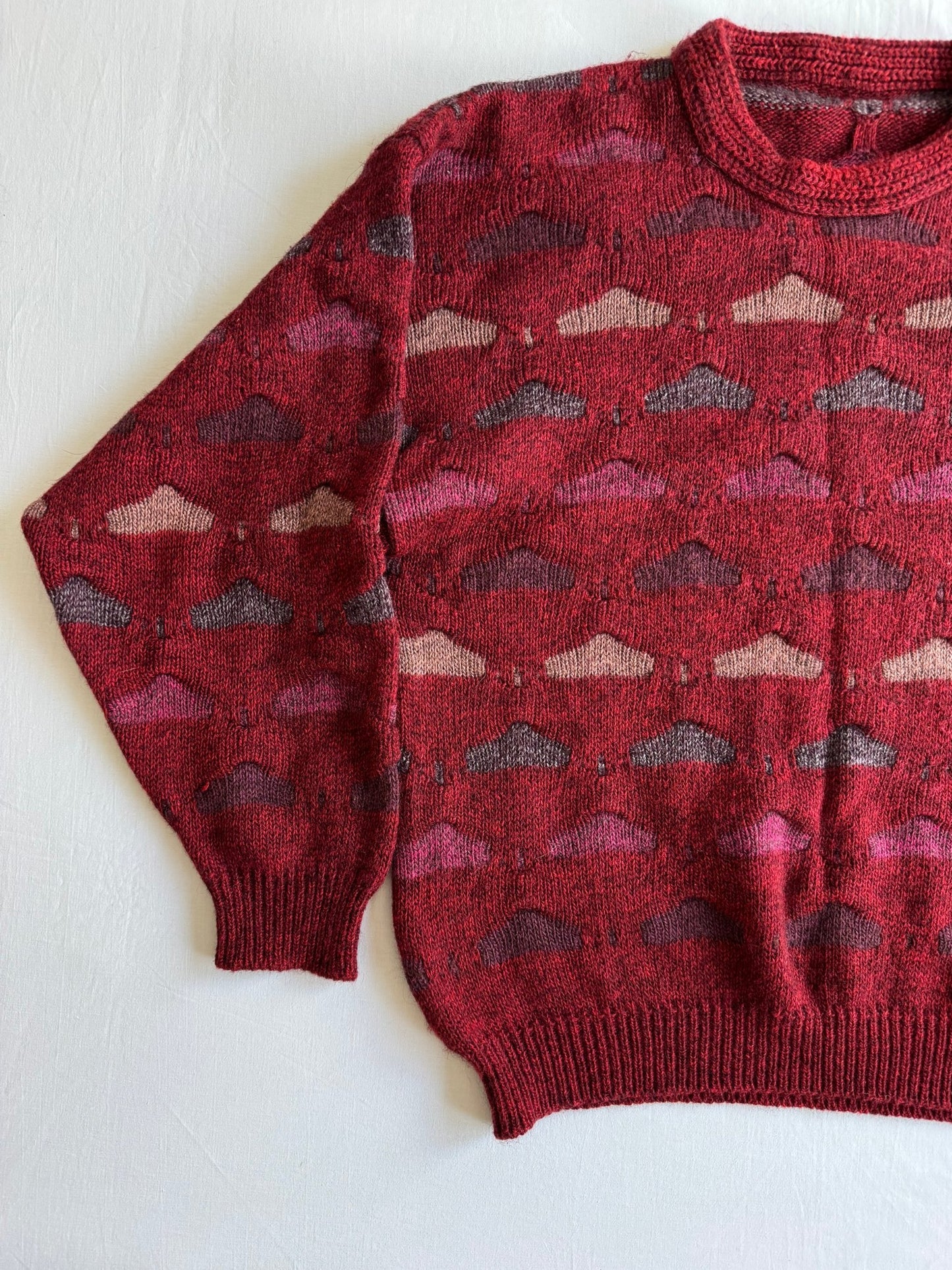 🧶 Pulover Vintage Bărbați Roșu Închis 3D Knit din Lână, Alpaca și Acril – L - anbracaminte