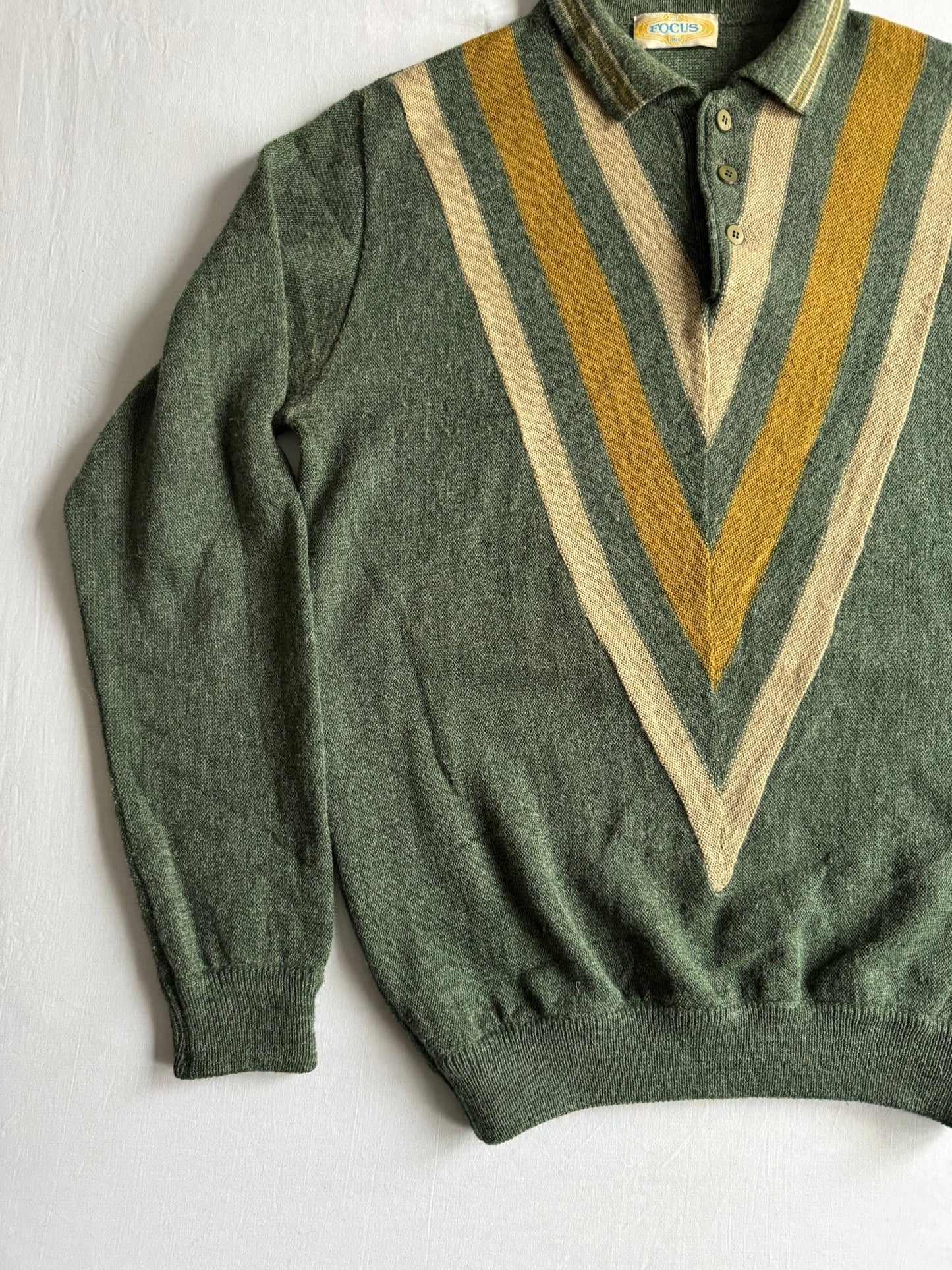 🧶 Pulover Vintage Bărbați Verde Deschis Geometric cu Guler Polo – L - anbracaminte