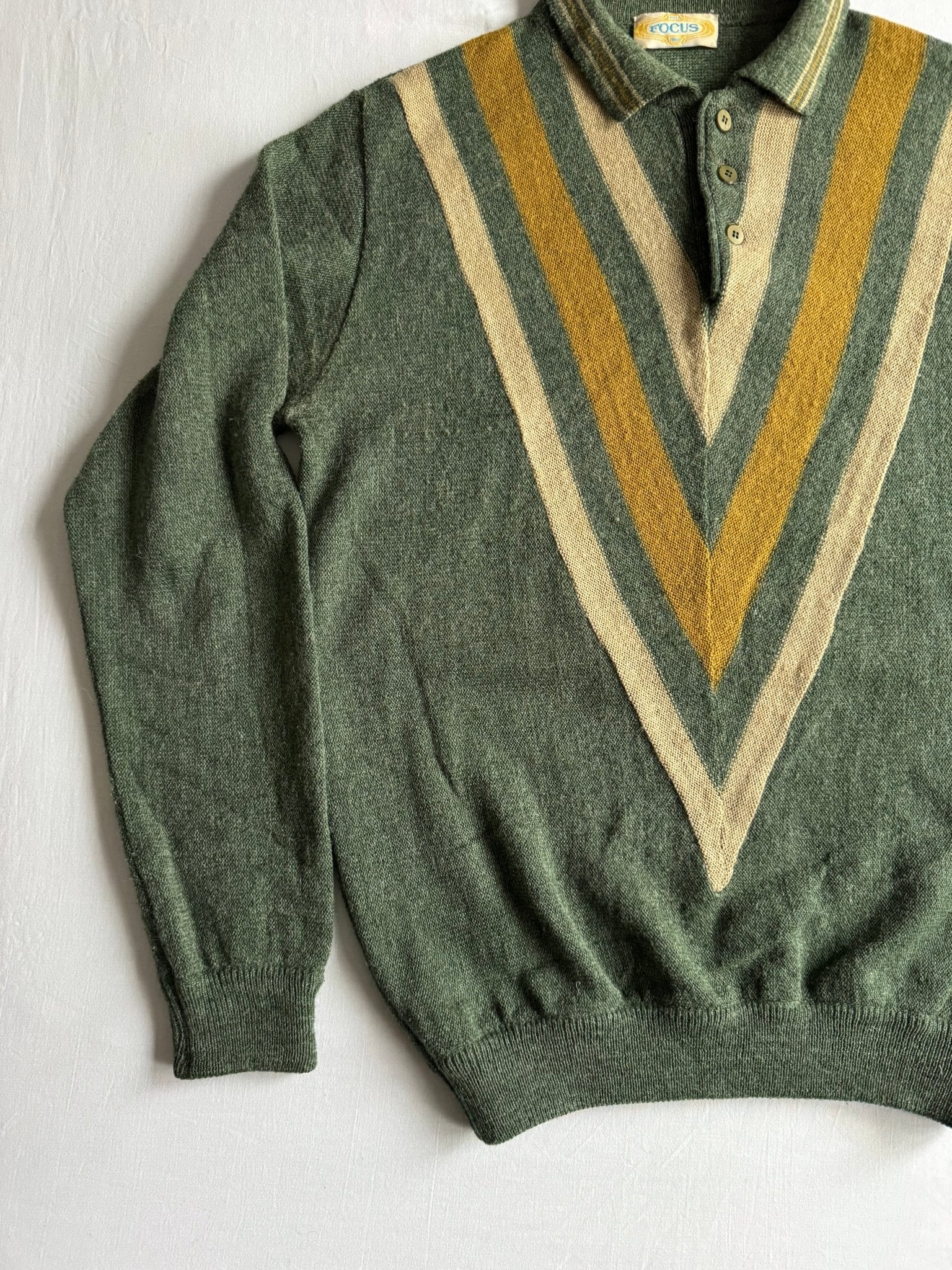 🧶 Pulover Vintage Bărbați Verde Deschis Geometric cu Guler Polo – L - anbracaminte