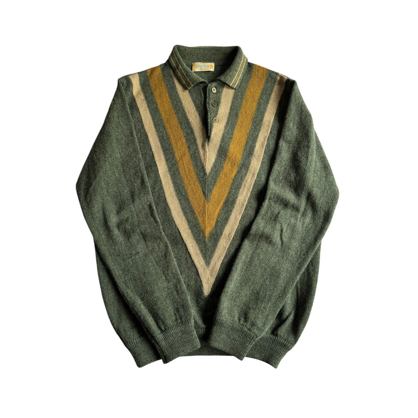 🧶 Pulover Vintage Bărbați Verde Deschis Geometric cu Guler Polo – L - anbracaminte