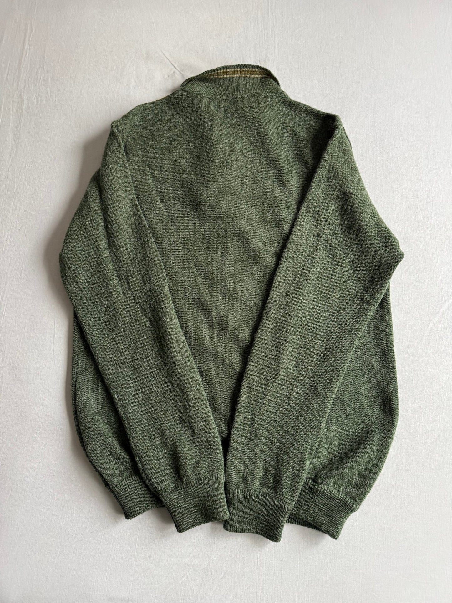 🧶 Pulover Vintage Bărbați Verde Deschis Geometric cu Guler Polo – L - anbracaminte