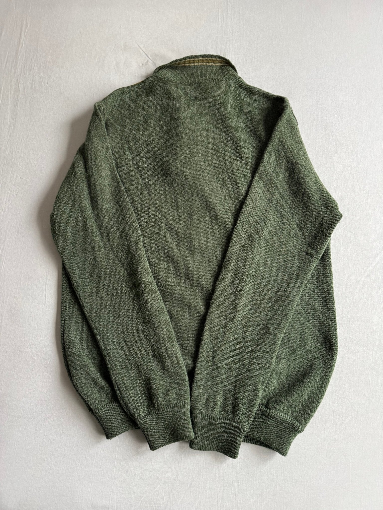 🧶 Pulover Vintage Bărbați Verde Deschis Geometric cu Guler Polo – L - anbracaminte