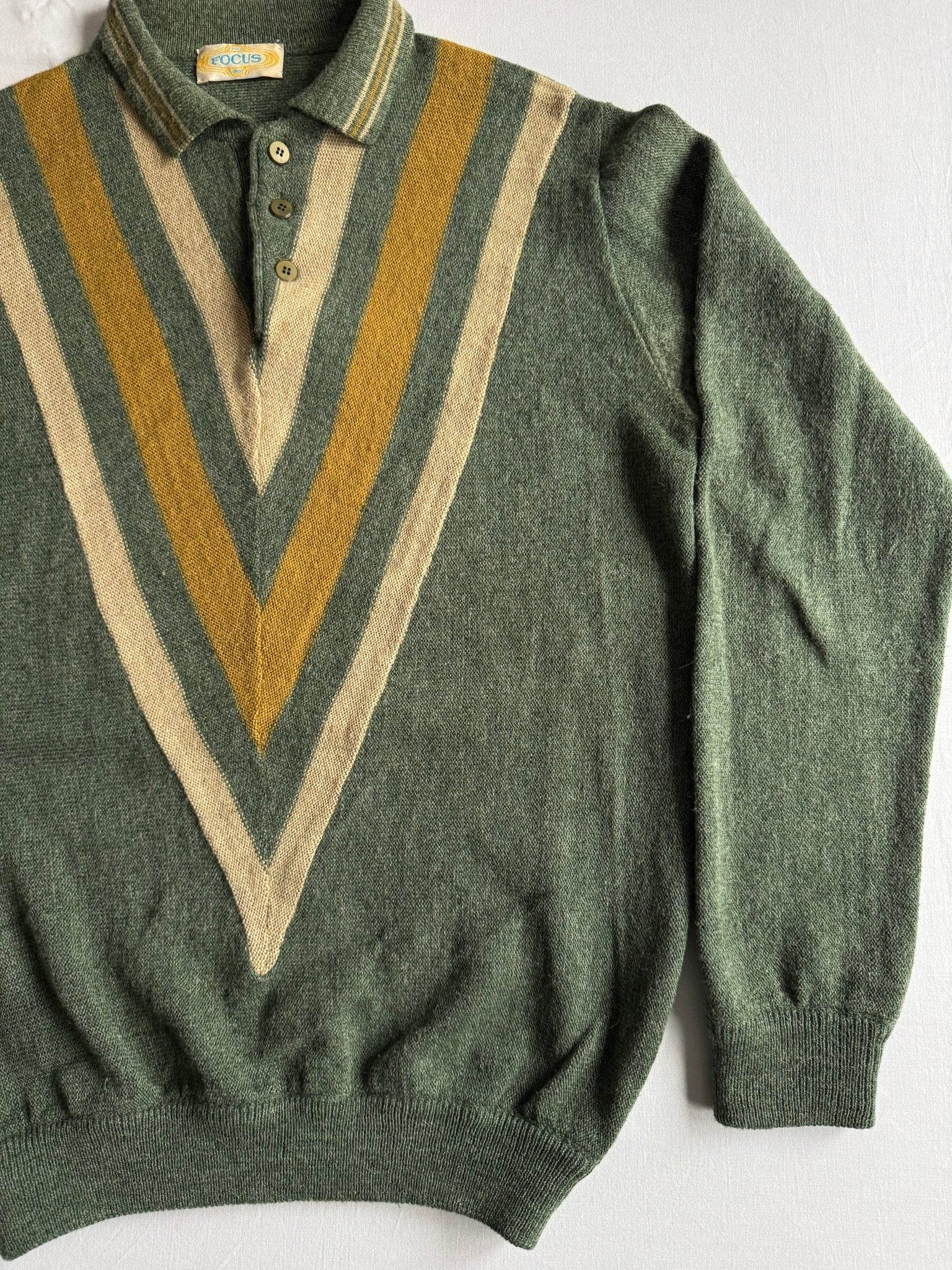 🧶 Pulover Vintage Bărbați Verde Deschis Geometric cu Guler Polo – L - anbracaminte