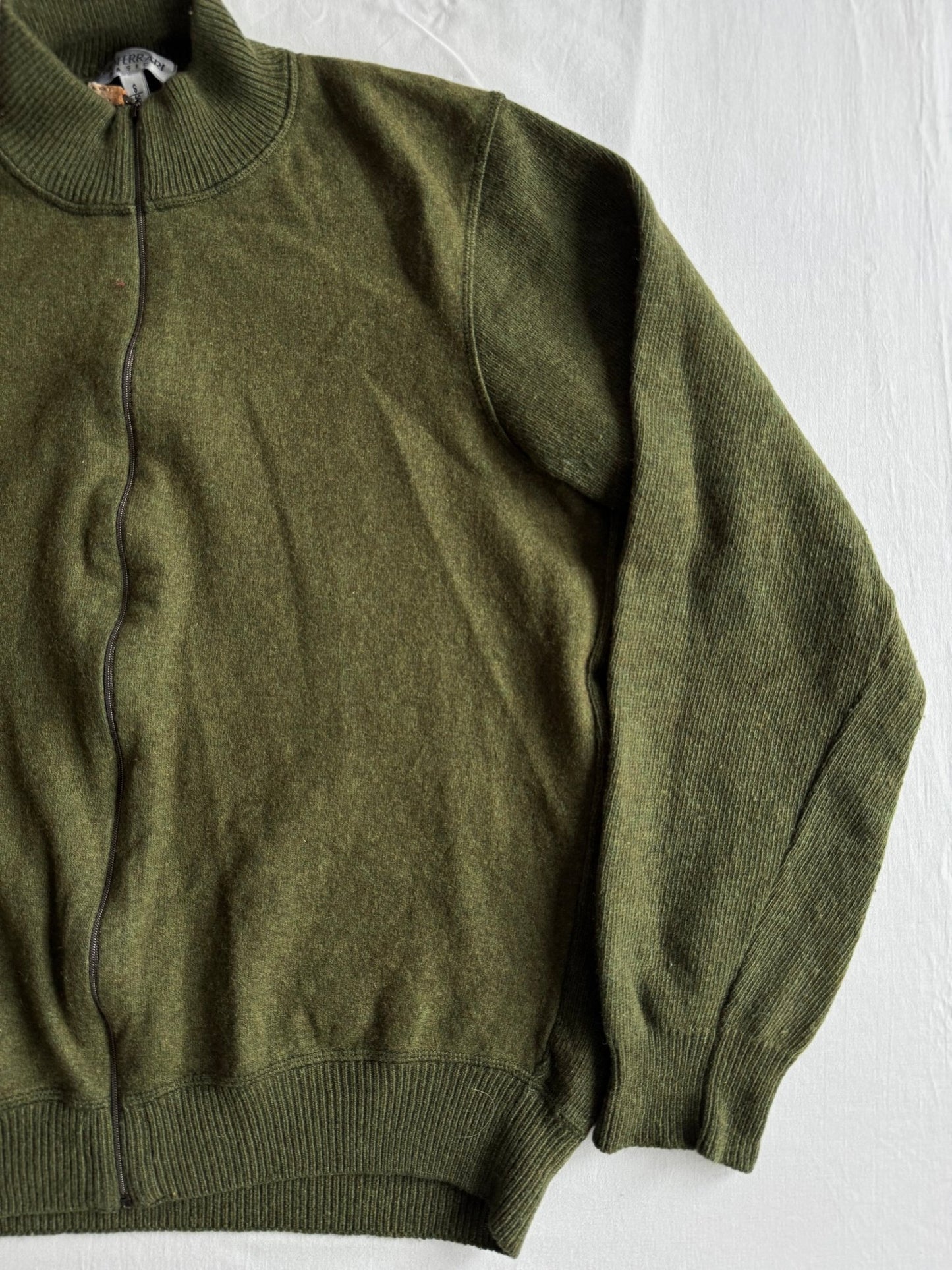🧶 Pulover Vintage Bărbați Verde din Lambswool cu Fermoar – S - anbracaminte