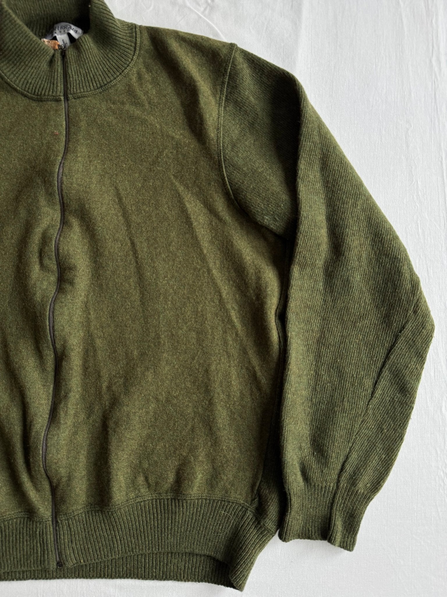 🧶 Pulover Vintage Bărbați Verde din Lambswool cu Fermoar – S - anbracaminte