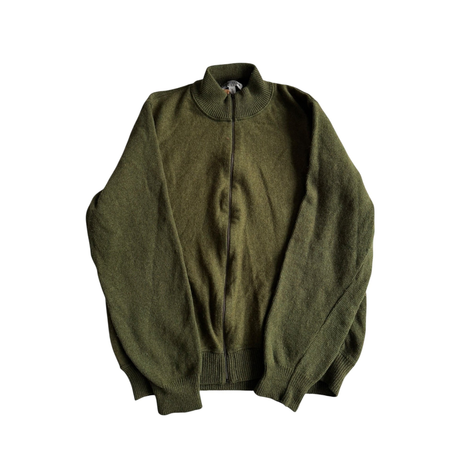 🧶 Pulover Vintage Bărbați Verde din Lambswool cu Fermoar – S - anbracaminte