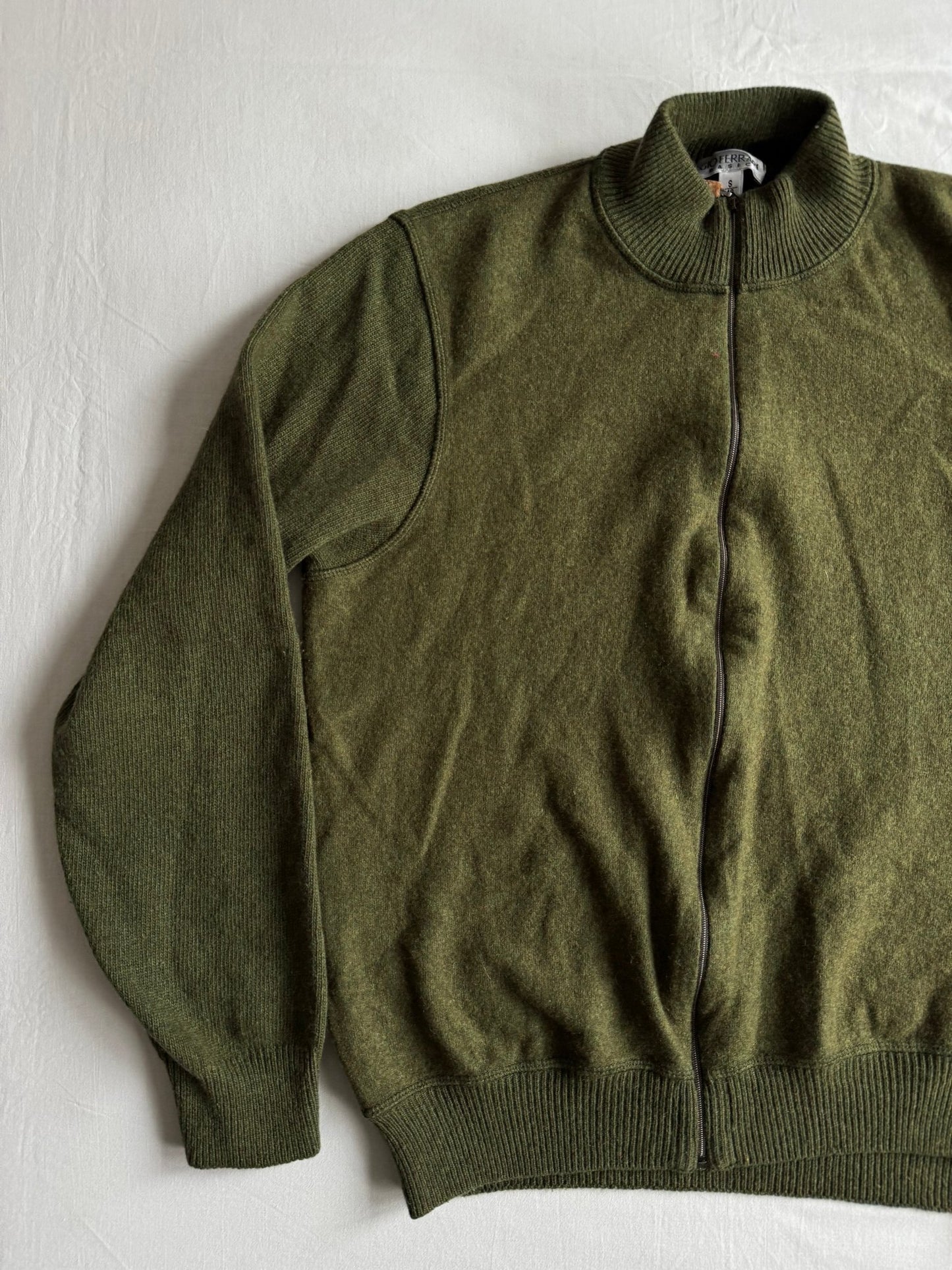 🧶 Pulover Vintage Bărbați Verde din Lambswool cu Fermoar – S - anbracaminte