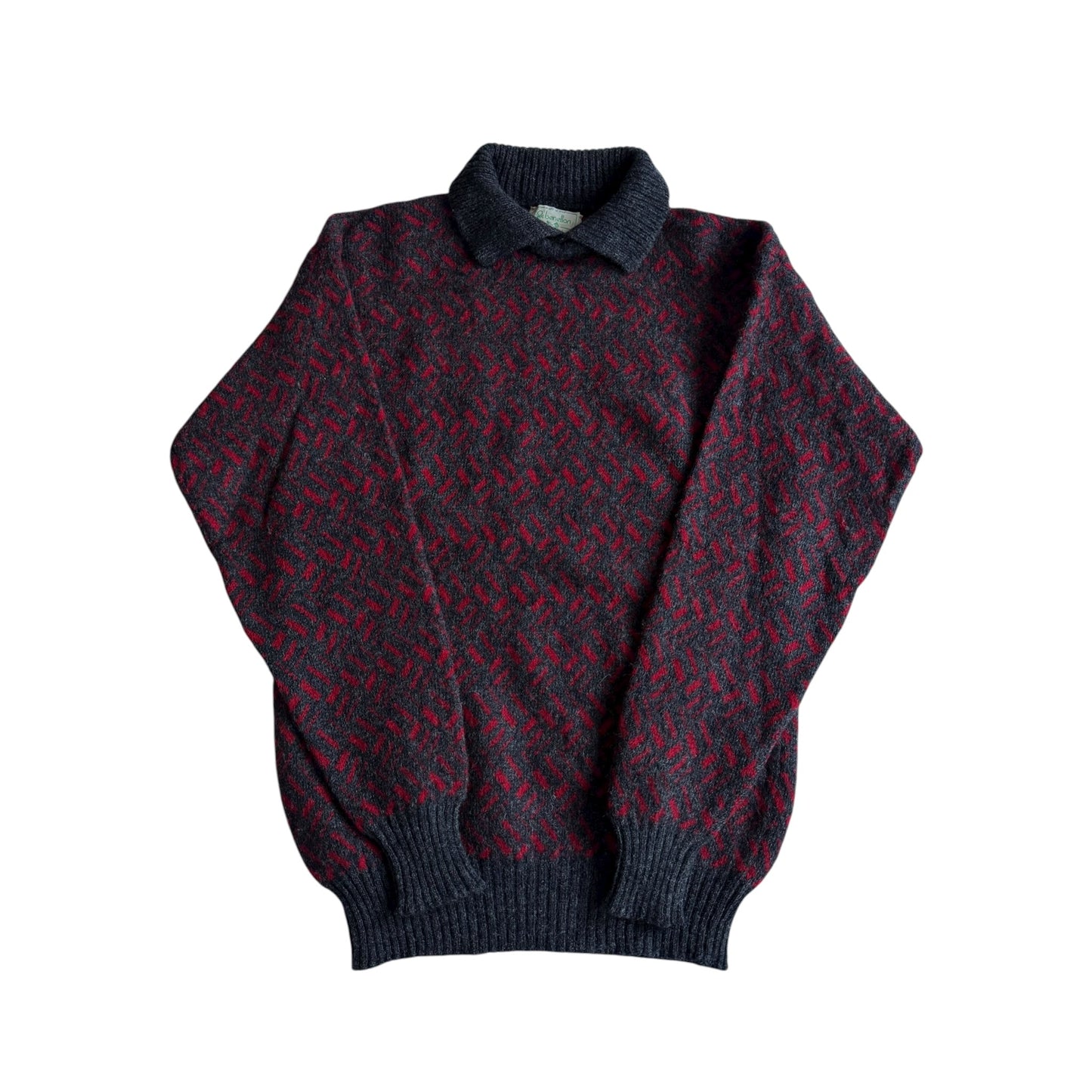 🧶 Pulover Vintage Benetton cu pattern și guler contrastant / Mărime 46 (S) - anbracaminte