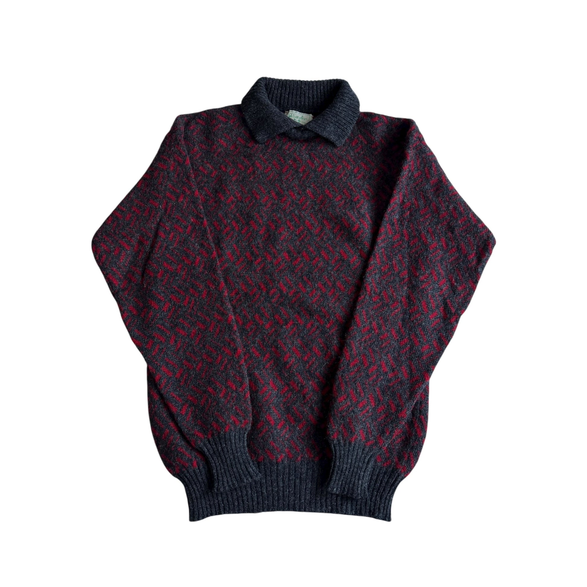 🧶 Pulover Vintage Benetton cu pattern și guler contrastant / Mărime 46 (S) - anbracaminte