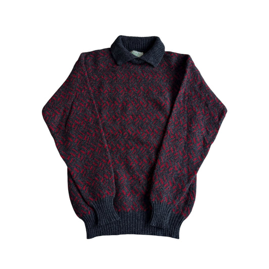 🧶 Pulover Vintage Benetton cu pattern și guler contrastant / Mărime 46 (S) - anbracaminte