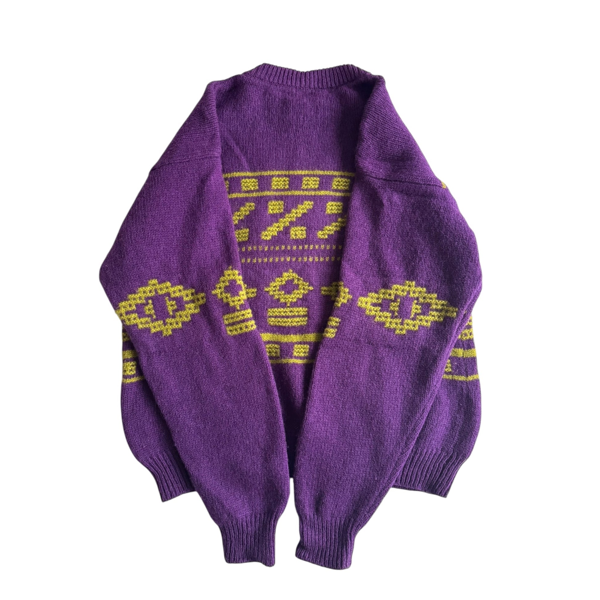 🧶 Pulover Vintage Benetton Mov cu Model Etnic – Mărime M - anbracaminte
