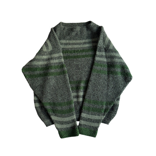 🧶 Pulover Vintage Boneville Verde cu Dungi / Early 80’s Archival Piece / Massimo Osti Era (Mărime L) - anbracaminte