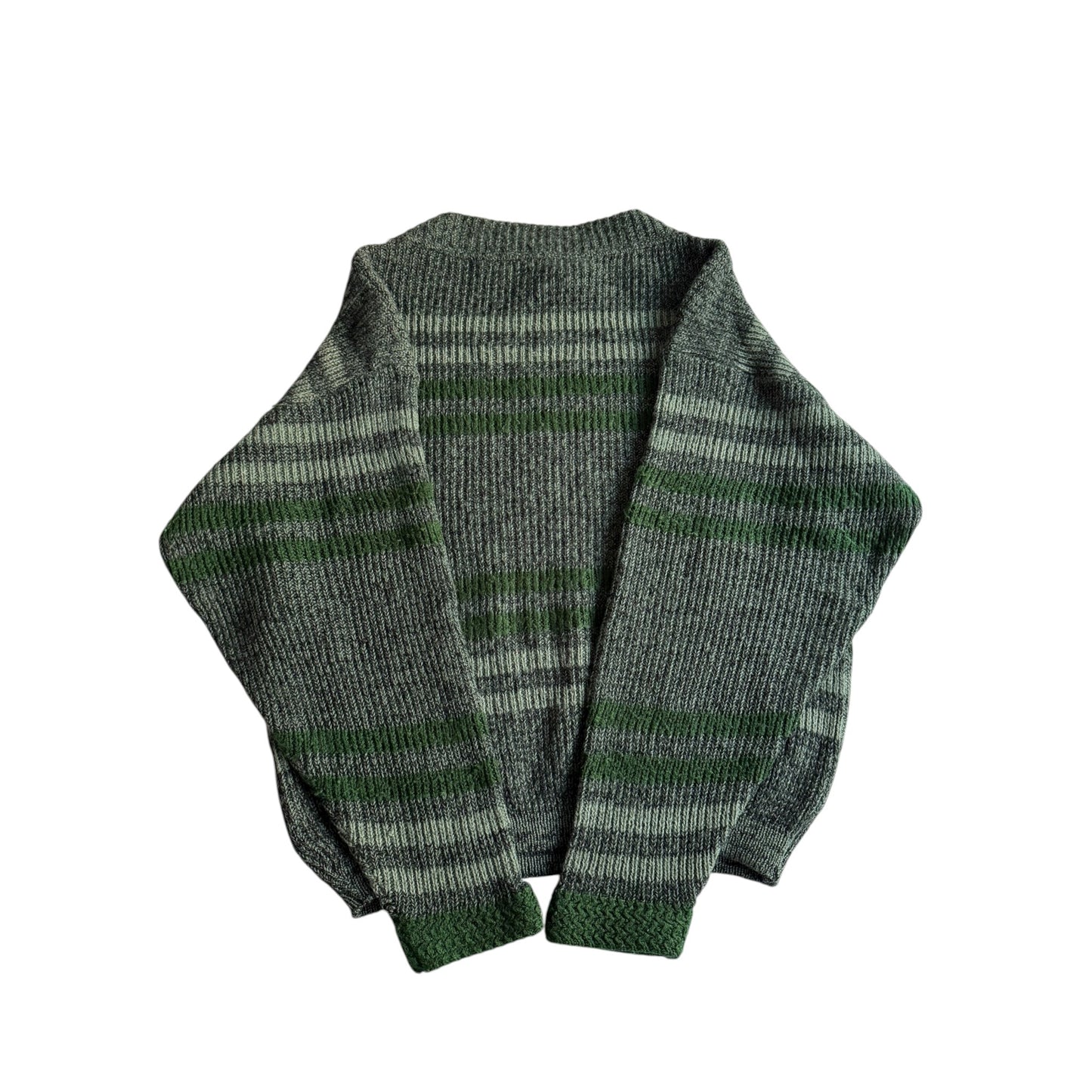 🧶 Pulover Vintage Boneville Verde cu Dungi / Early 80’s Archival Piece / Massimo Osti Era (Mărime L) - anbracaminte
