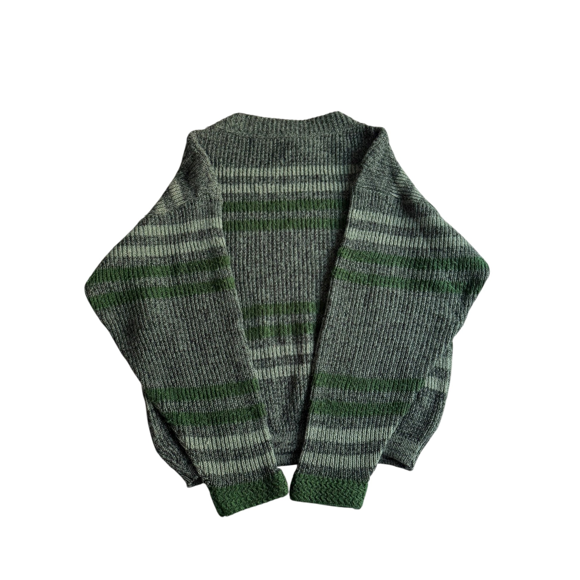 🧶 Pulover Vintage Boneville Verde cu Dungi / Early 80’s Archival Piece / Massimo Osti Era (Mărime L) - anbracaminte