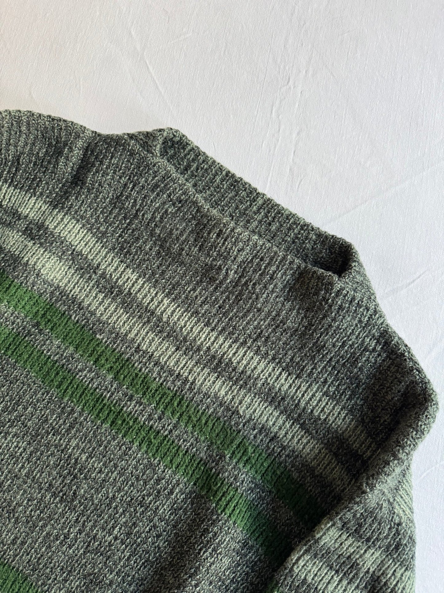 🧶 Pulover Vintage Boneville Verde cu Dungi / Early 80’s Archival Piece / Massimo Osti Era (Mărime L) - anbracaminte