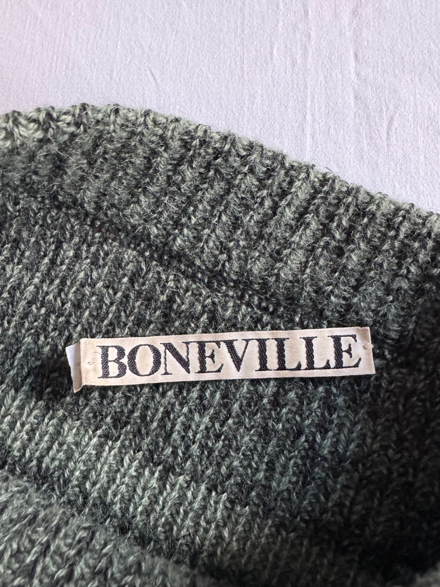 🧶 Pulover Vintage Boneville Verde cu Dungi / Early 80’s Archival Piece / Massimo Osti Era (Mărime L) - anbracaminte