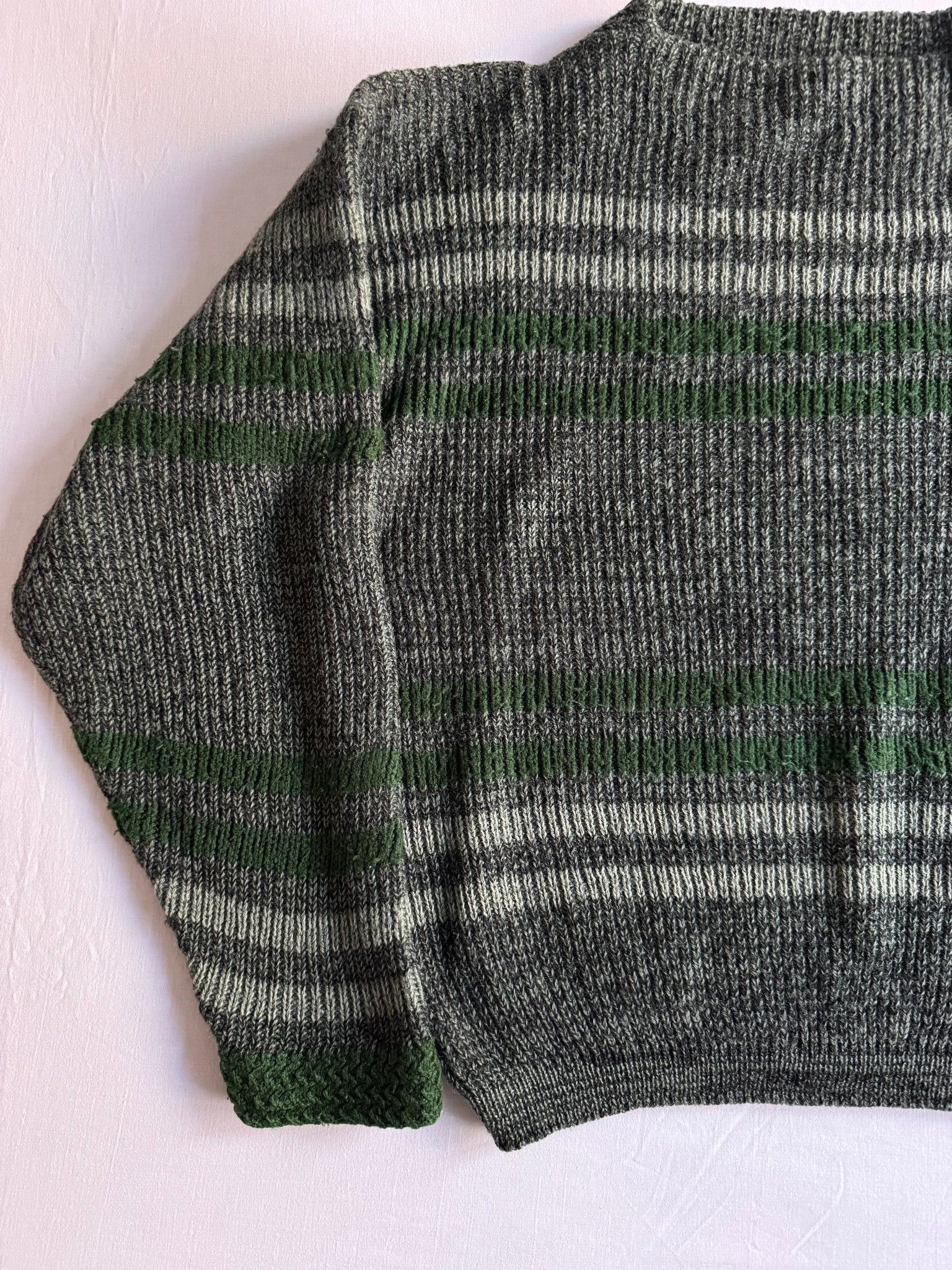 🧶 Pulover Vintage Boneville Verde cu Dungi / Early 80’s Archival Piece / Massimo Osti Era (Mărime L) - anbracaminte