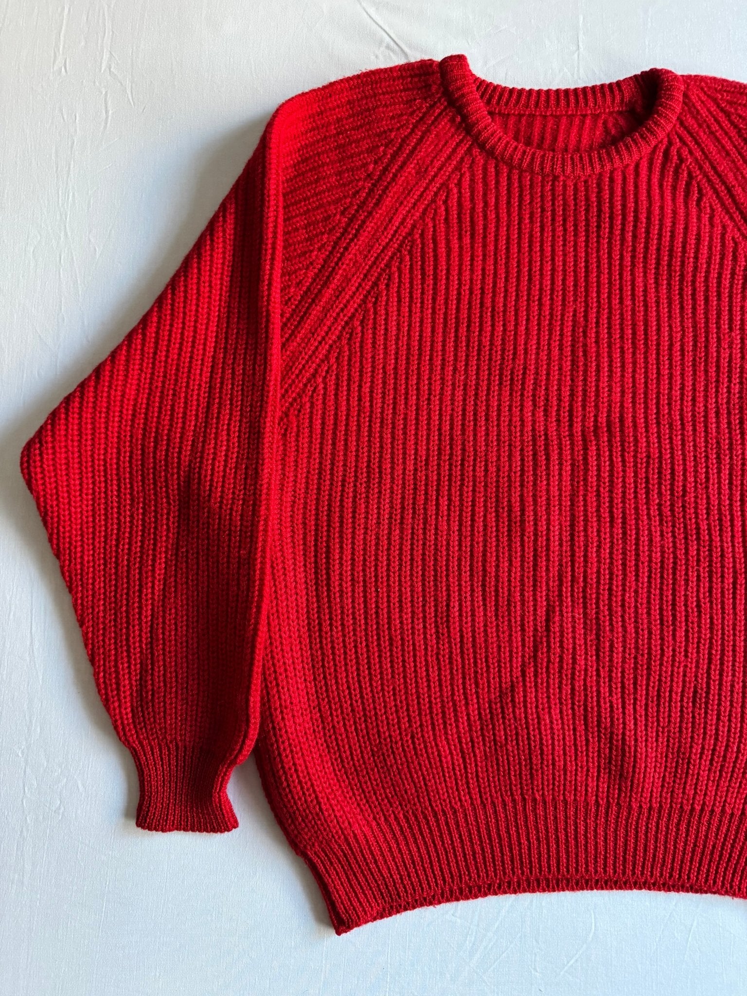 🧶 Pulover Vintage Bright Red / Fisherman Knit (Mărime aproximativă L - XL) - anbracaminte