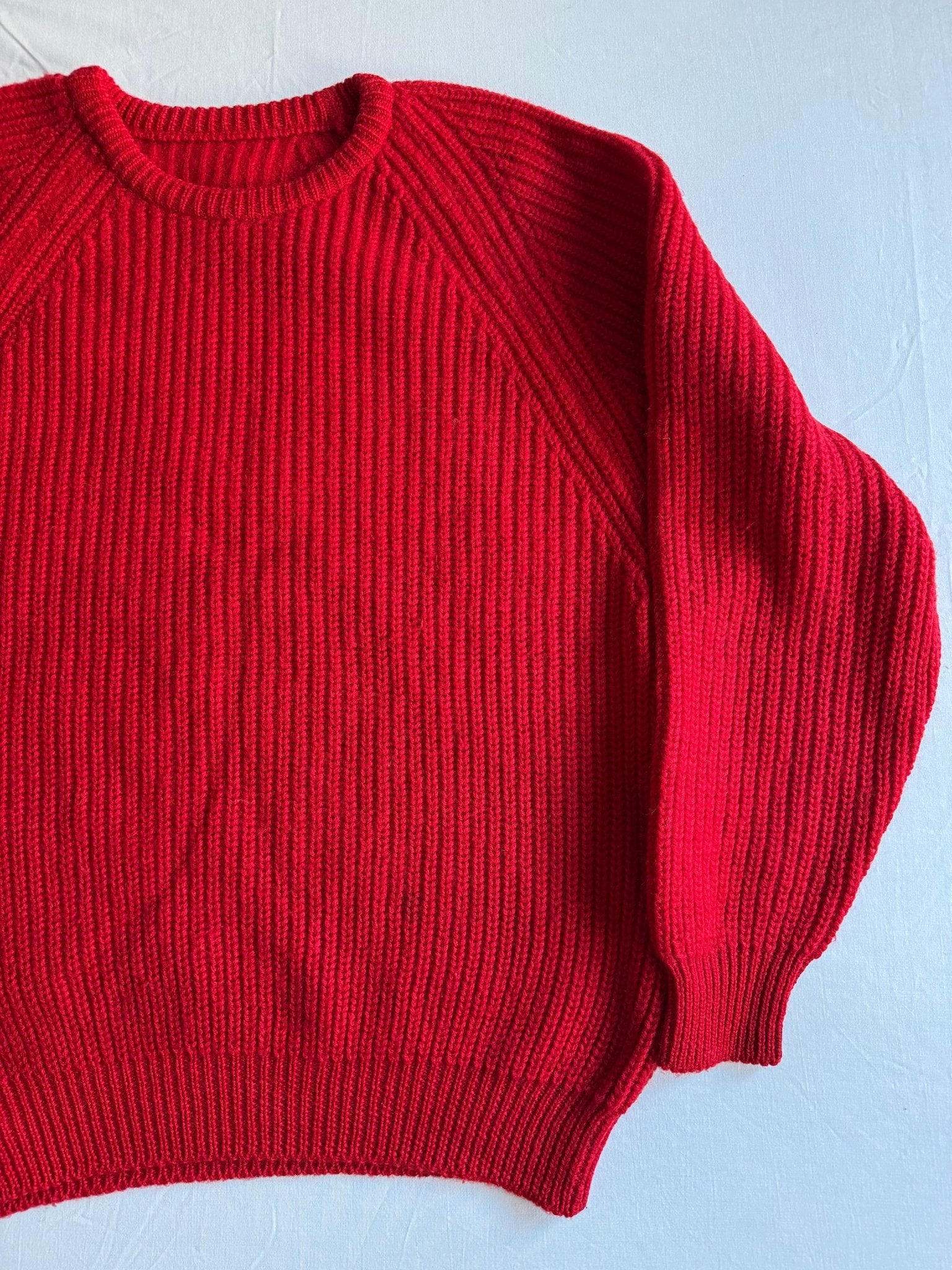 🧶 Pulover Vintage Bright Red / Fisherman Knit (Mărime aproximativă L - XL) - anbracaminte