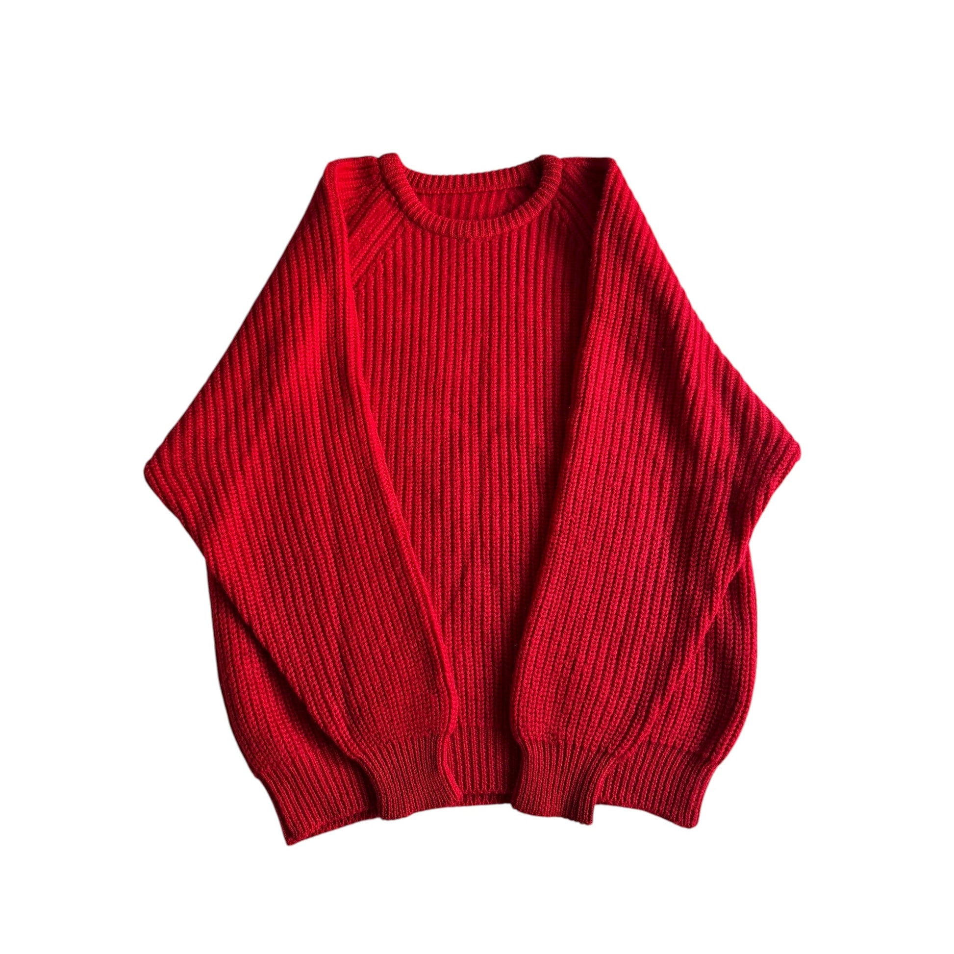 🧶 Pulover Vintage Bright Red / Fisherman Knit (Mărime aproximativă L - XL) - anbracaminte