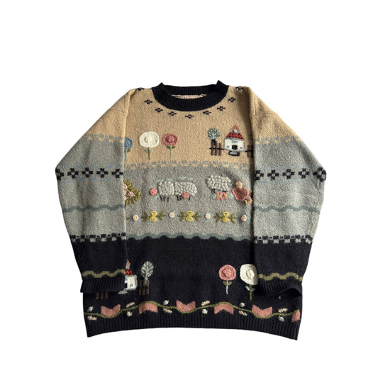 🏡 Pulover vintage brodat – mărimea M femei - anbracaminte