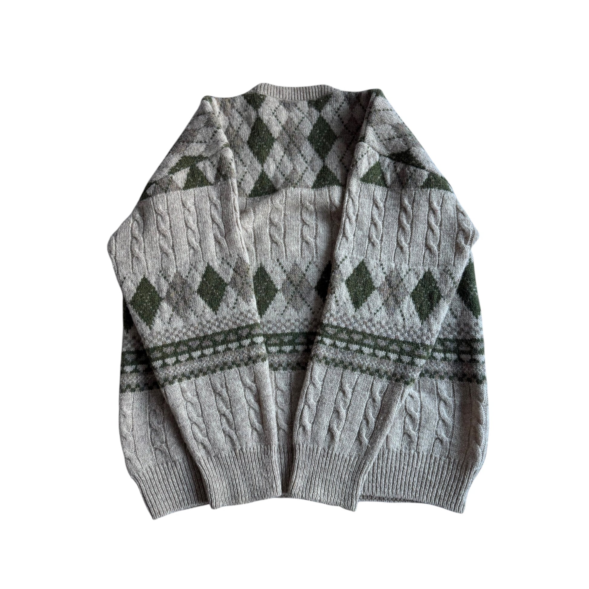 🧶 Pulover Vintage Cable Knit & Argyle Pattern (Mărime L) - anbracaminte