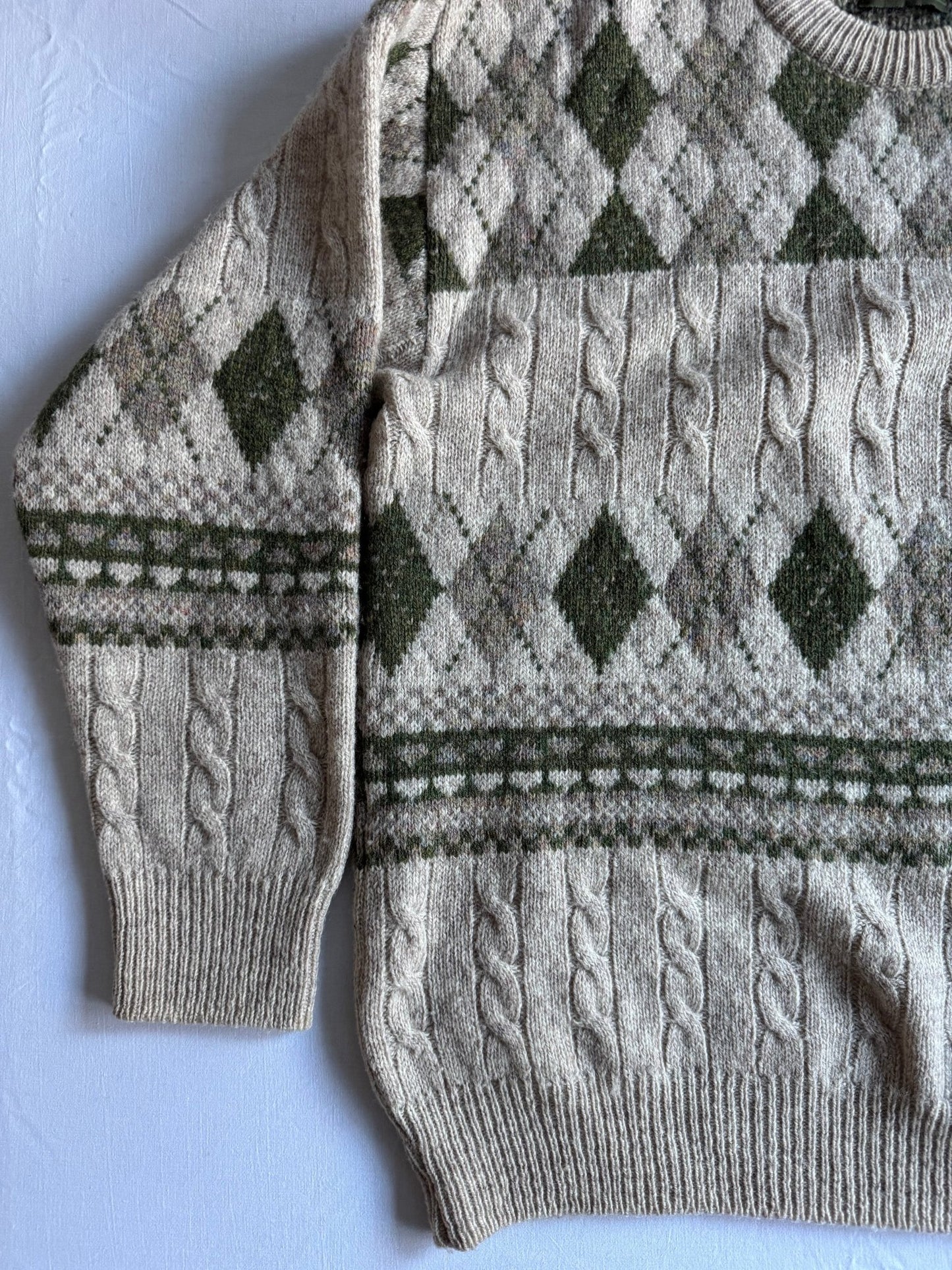 🧶 Pulover Vintage Cable Knit & Argyle Pattern (Mărime L) - anbracaminte