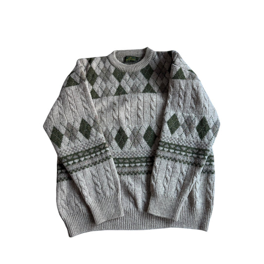 🧶 Pulover Vintage Cable Knit & Argyle Pattern (Mărime L) - anbracaminte