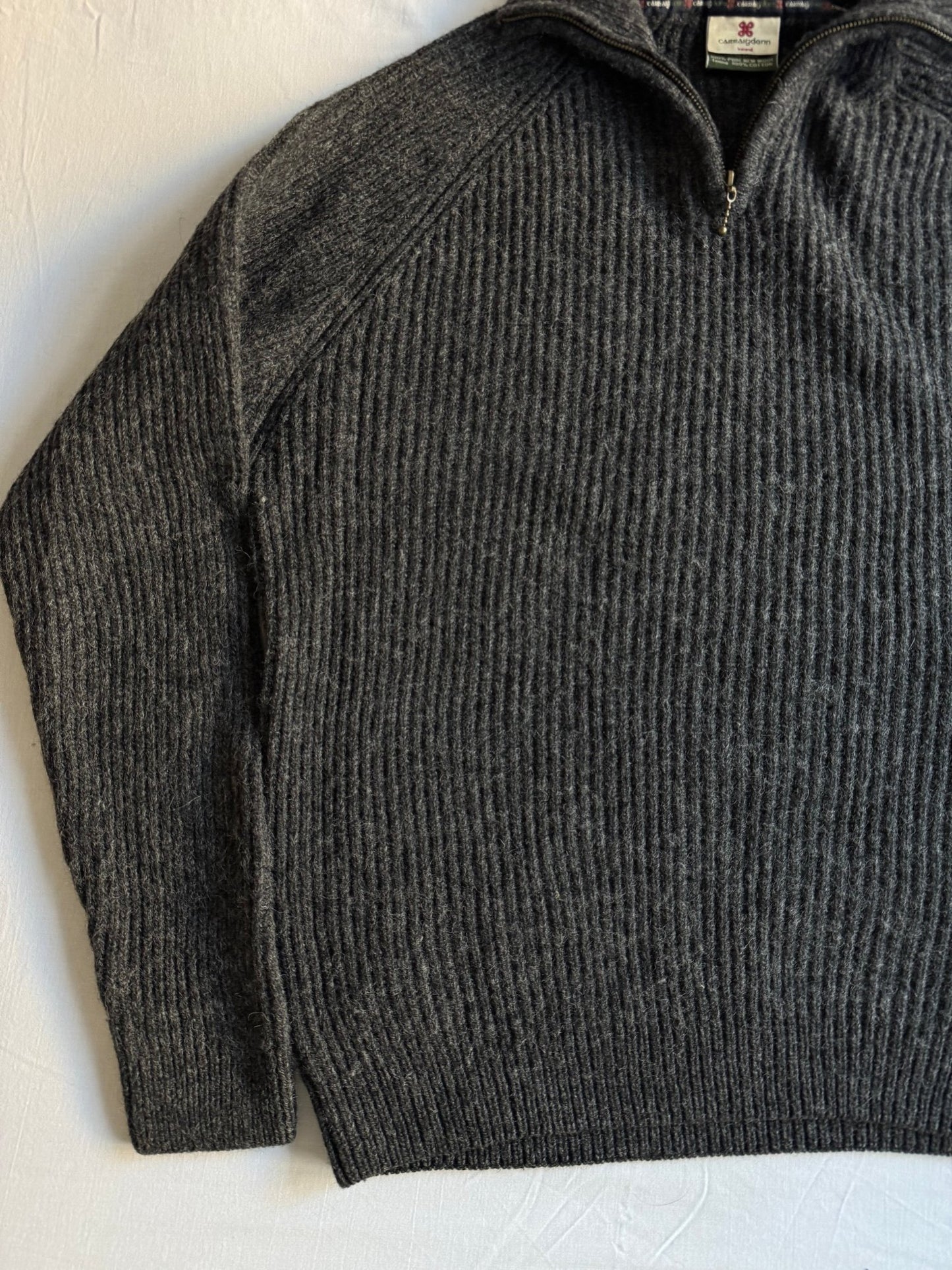 🧶 Pulover Vintage Caraig Donn Fisherman Quarter Zip / Dark Grey (Mărime XXL) - anbracaminte