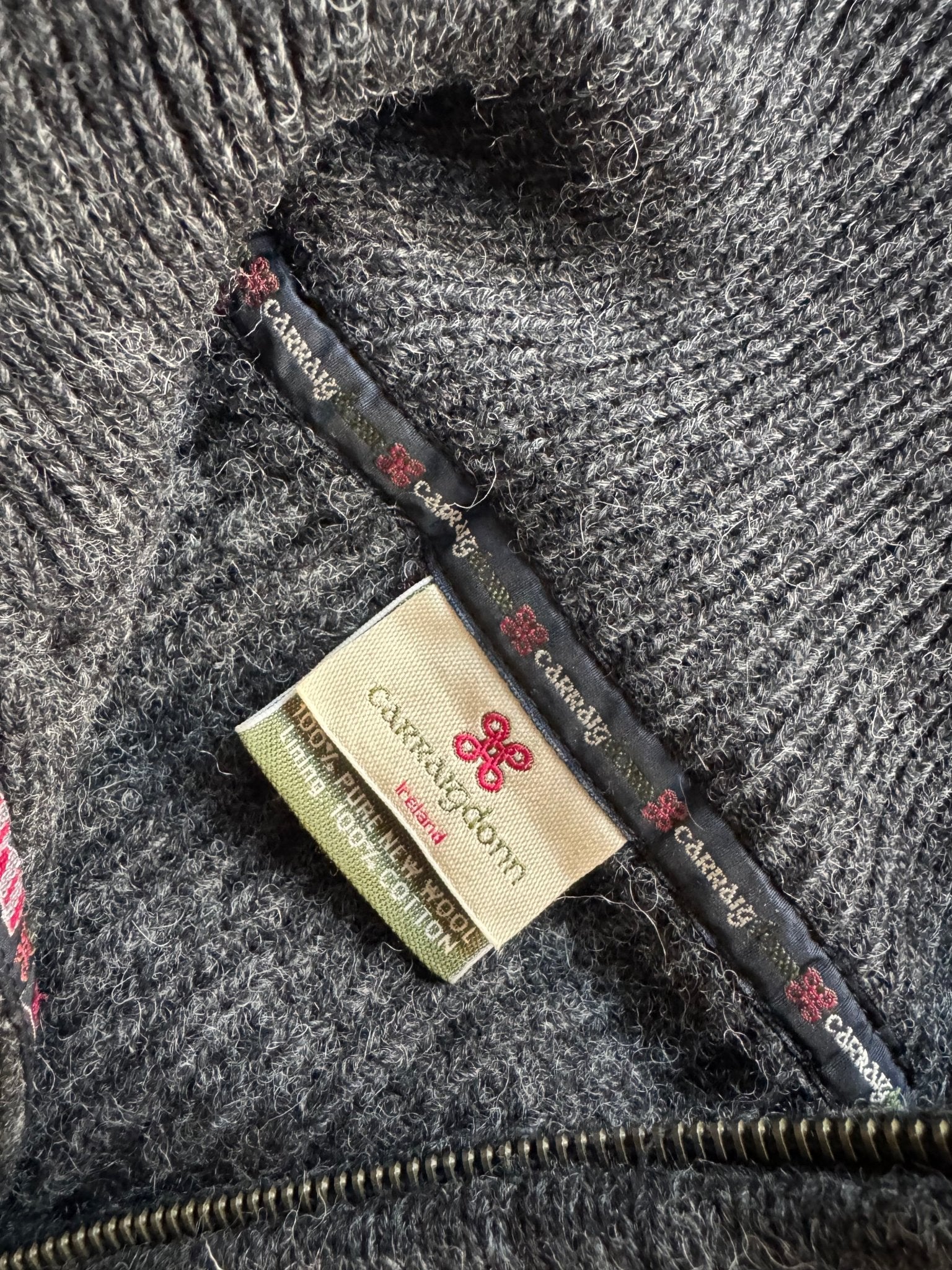 🧶 Pulover Vintage Caraig Donn Fisherman Quarter Zip / Dark Grey (Mărime XXL) - anbracaminte
