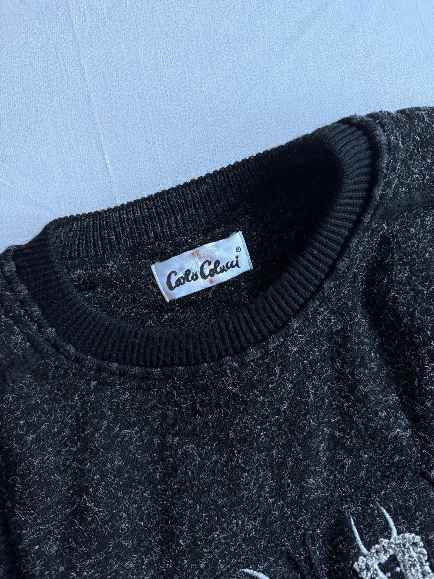 🧶 Pulover Vintage Carlo Colucci cu broderie capră / Gri închis (Mărime XL) - anbracaminte