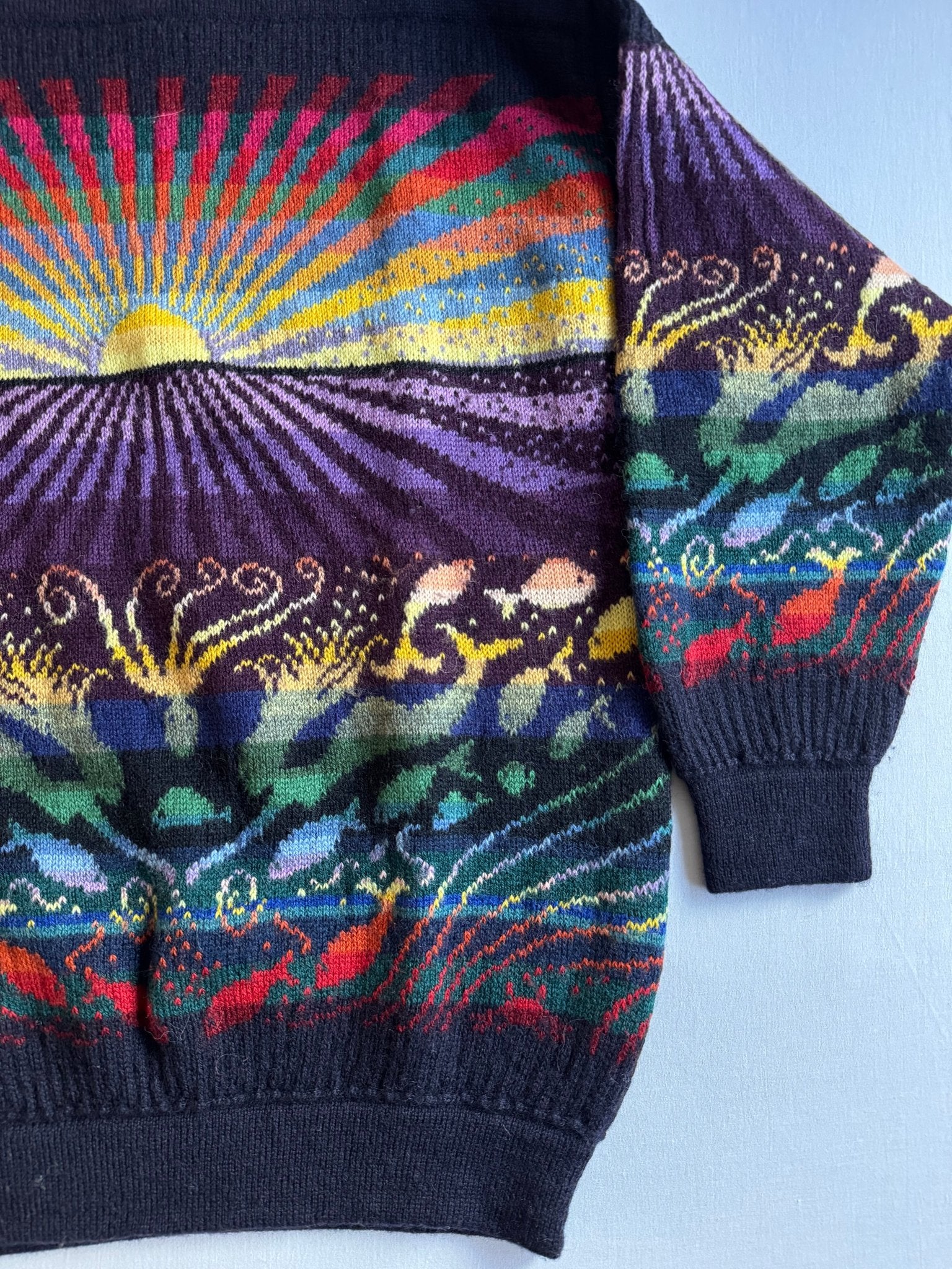 🧶 Pulover Vintage Crazy Pattern / 100% Lână (Mărime M) - anbracaminte