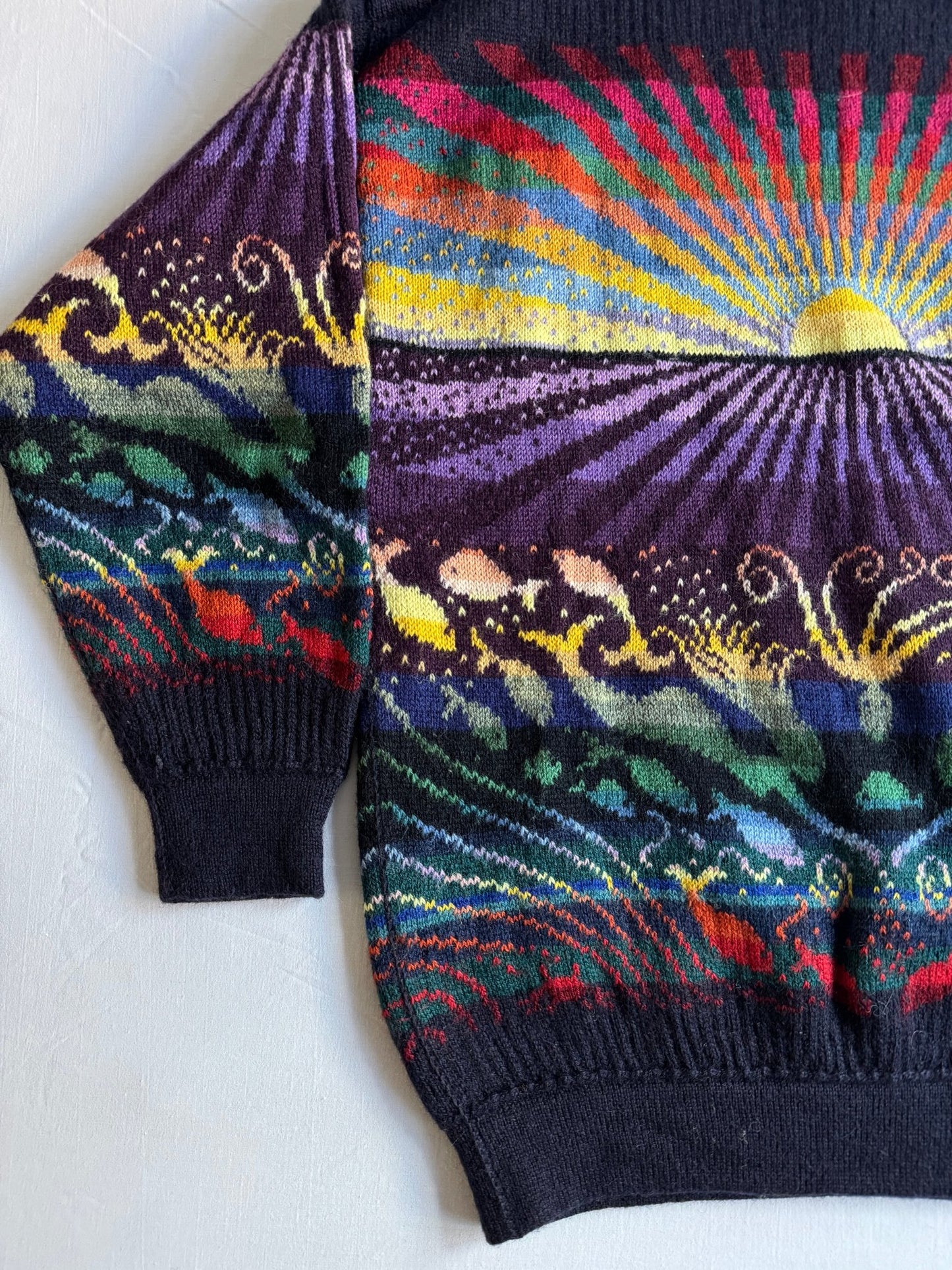 🧶 Pulover Vintage Crazy Pattern / 100% Lână (Mărime M) - anbracaminte