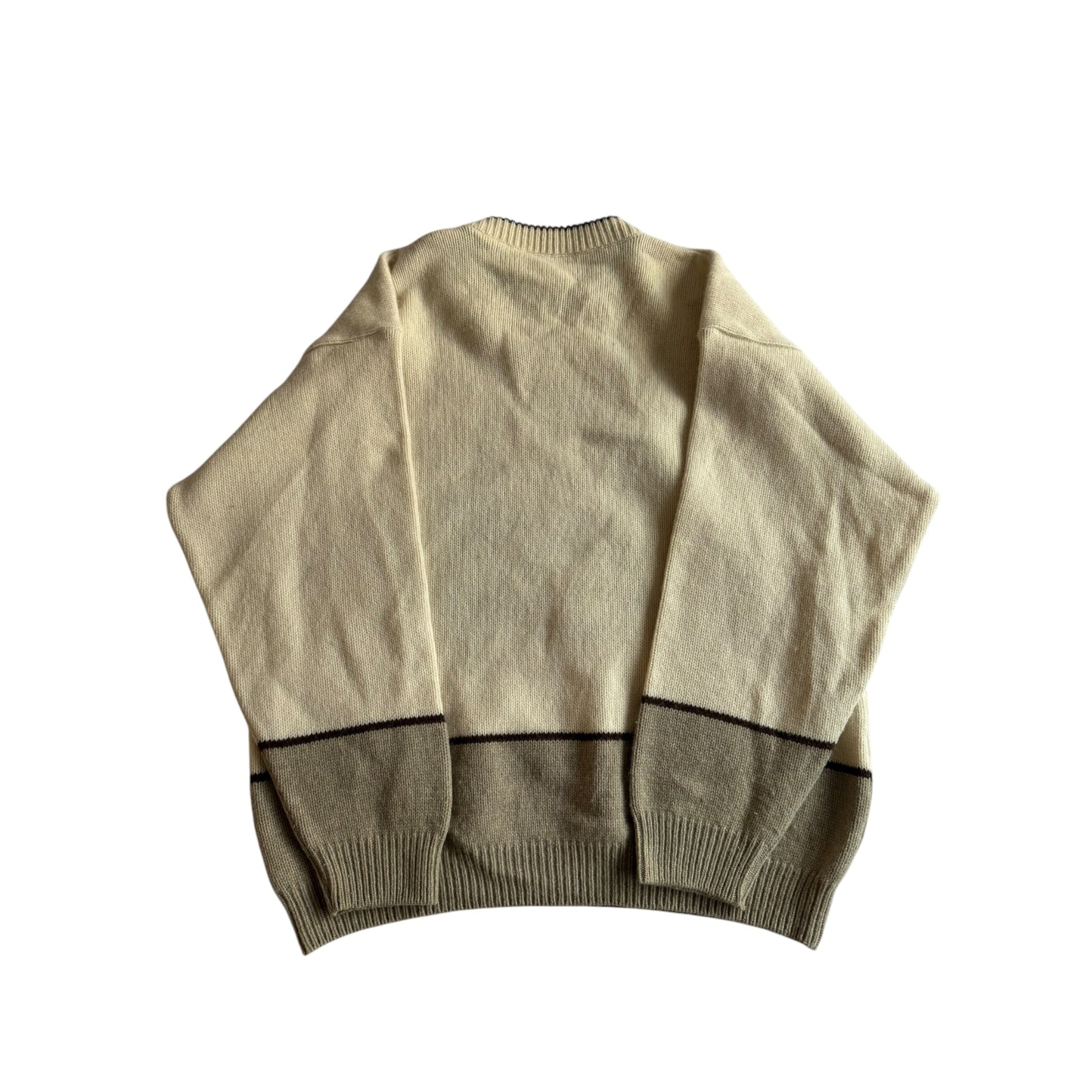 🔥 Pulover vintage crem cu broderie șemineu (mărimea L) - anbracaminte