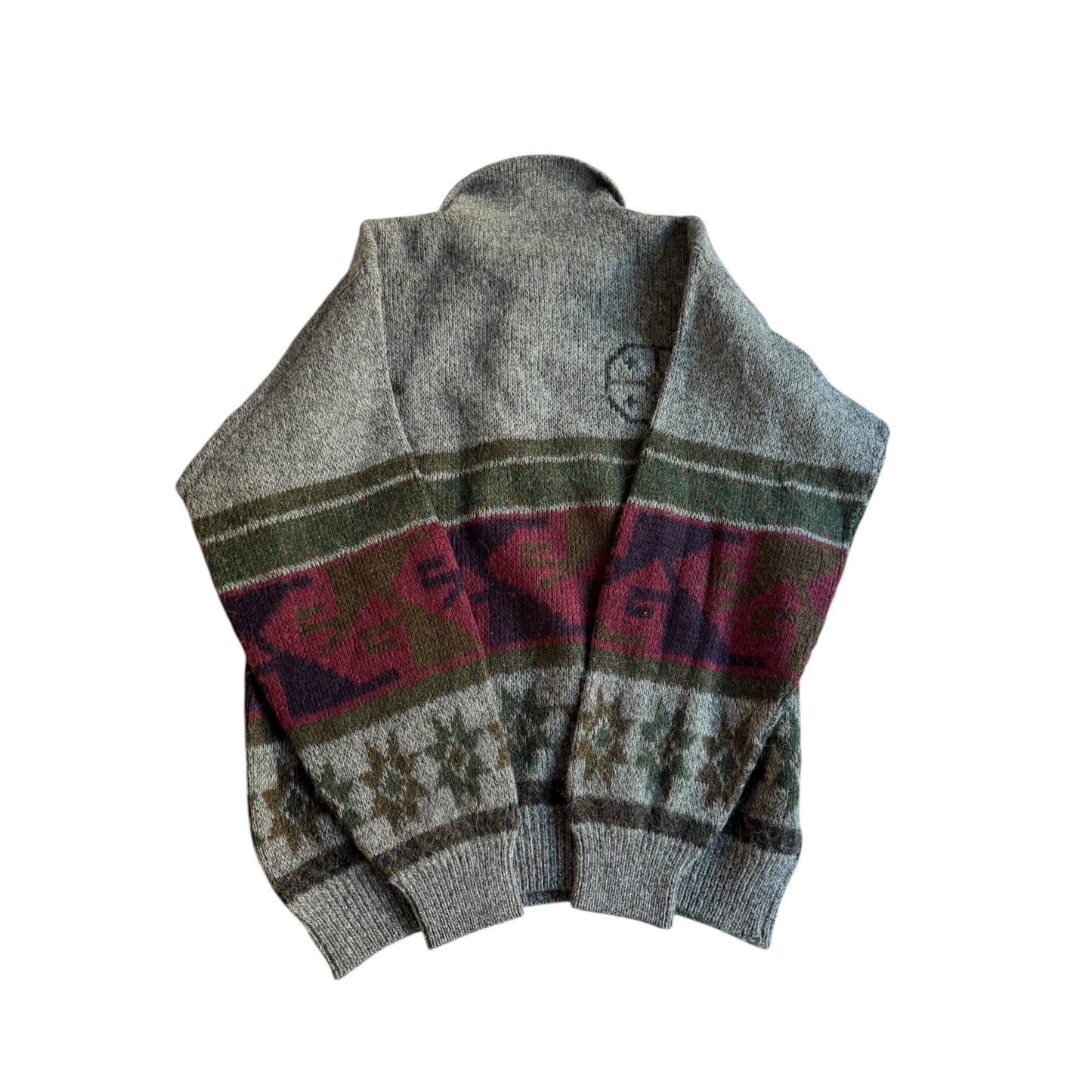 🧶 Pulover Vintage cu Guler și Model Abstract / Tricot Italian (Mărime M) - anbracaminte