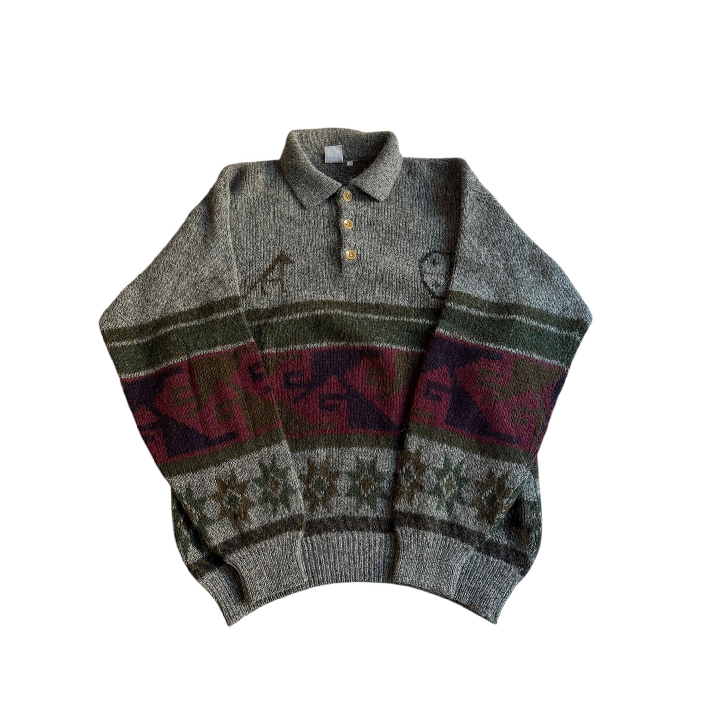 🧶 Pulover Vintage cu Guler și Model Abstract / Tricot Italian (Mărime M) - anbracaminte