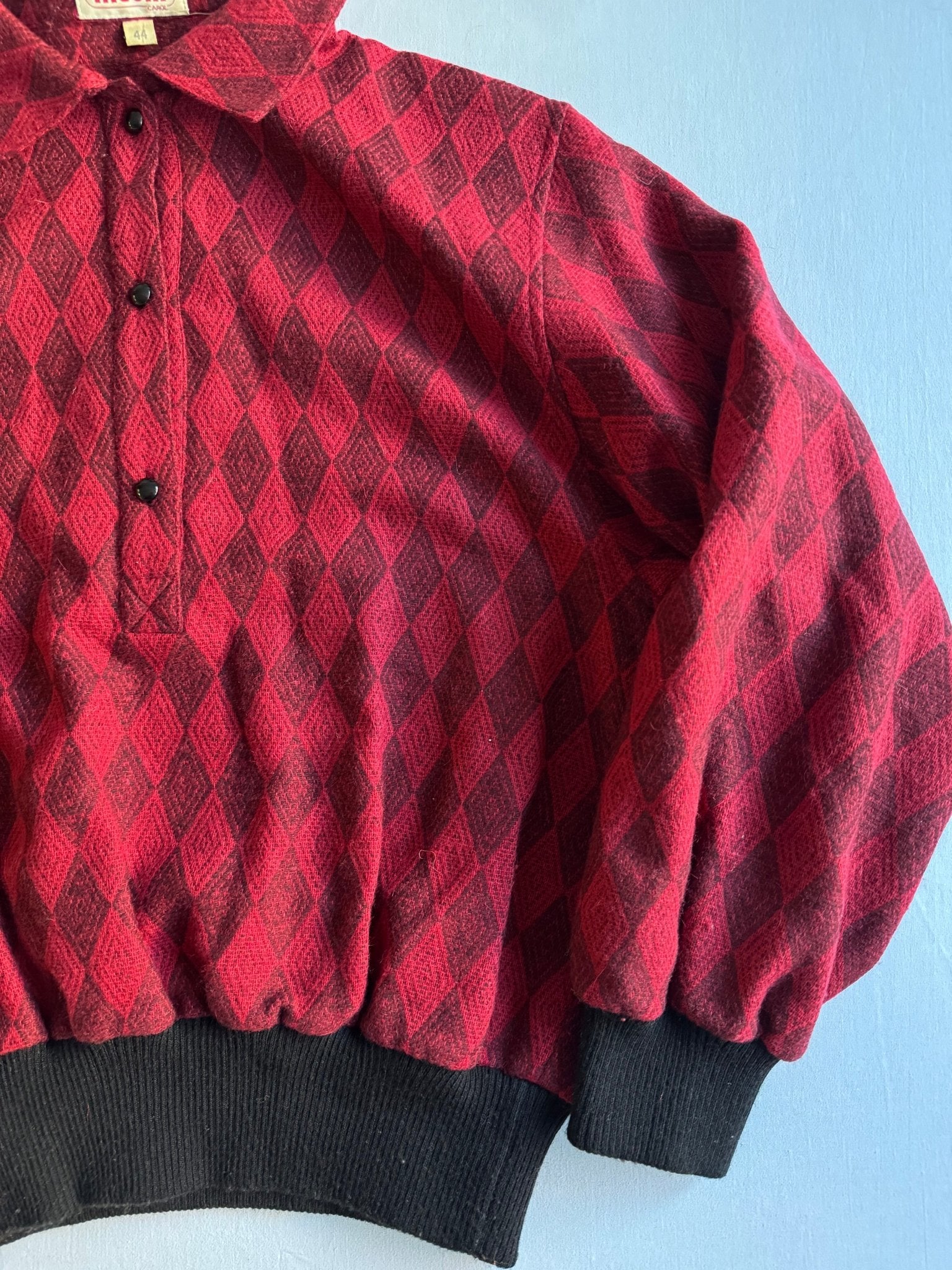 🧶 Pulover Vintage cu Guler și Model Geometric / 3 Nasturi (Mărime 44 IT - L Femei) - anbracaminte