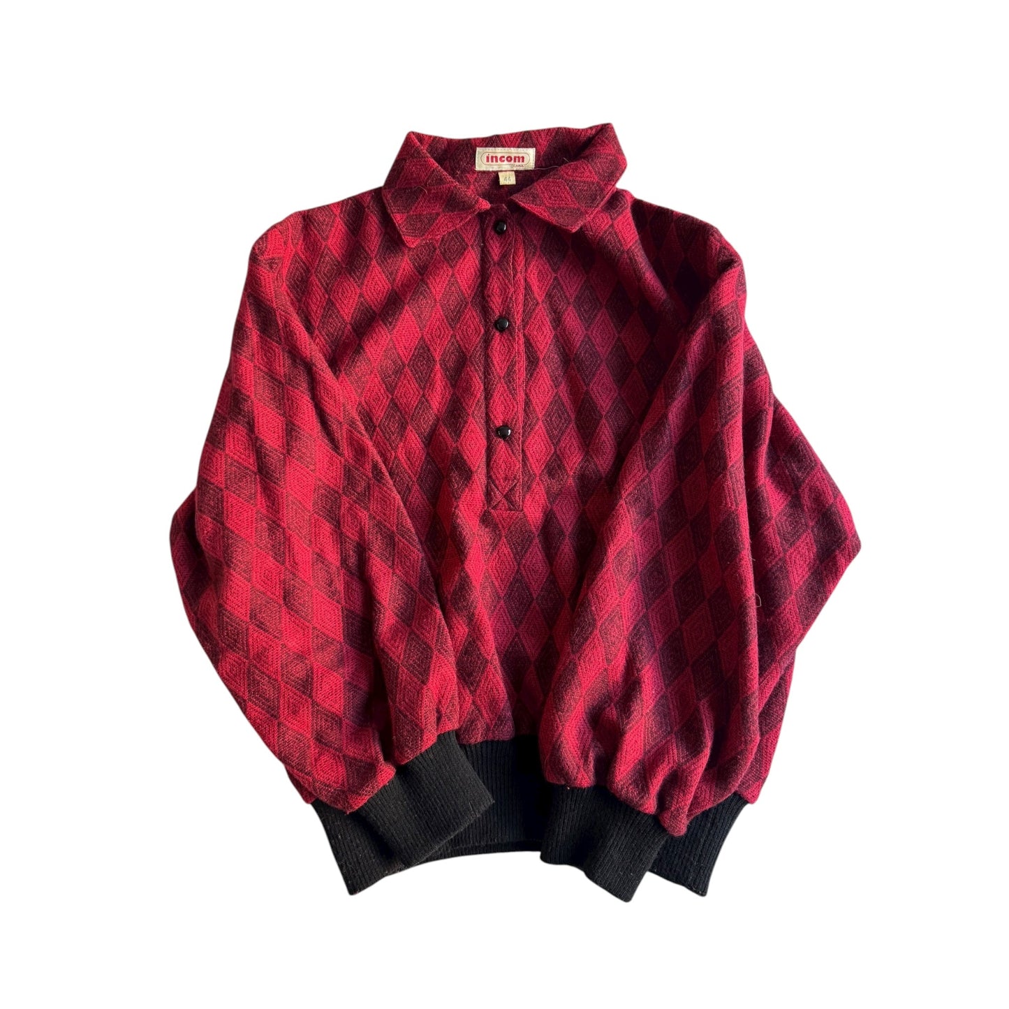 🧶 Pulover Vintage cu Guler și Model Geometric / 3 Nasturi (Mărime 44 IT - L Femei) - anbracaminte