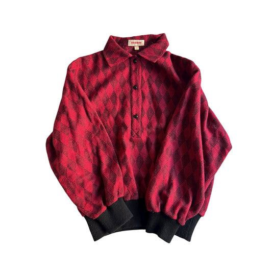 🧶 Pulover Vintage cu Guler și Model Geometric / 3 Nasturi (Mărime 44 IT - L Femei) - anbracaminte