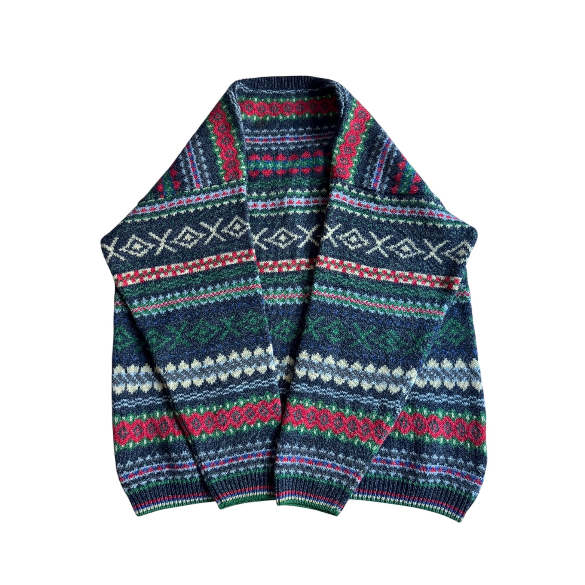 🧶 Pulover Vintage cu Guler V / Pattern Ethnic (Mărime XL) - anbracaminte