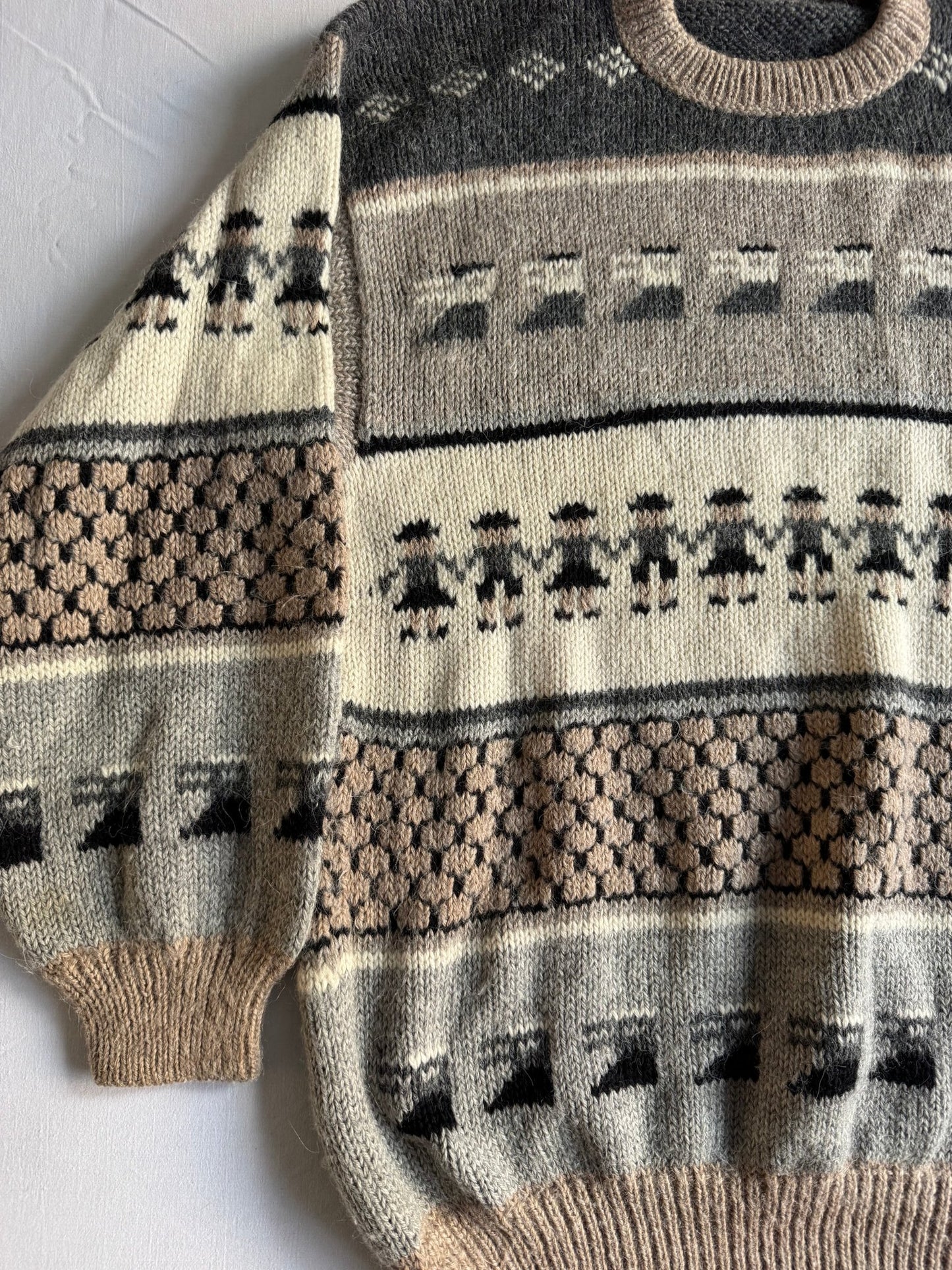 🧍‍♂️ Pulover Vintage cu Model Etnic / Mix Alpaca & Lână (Mărime M) - anbracaminte