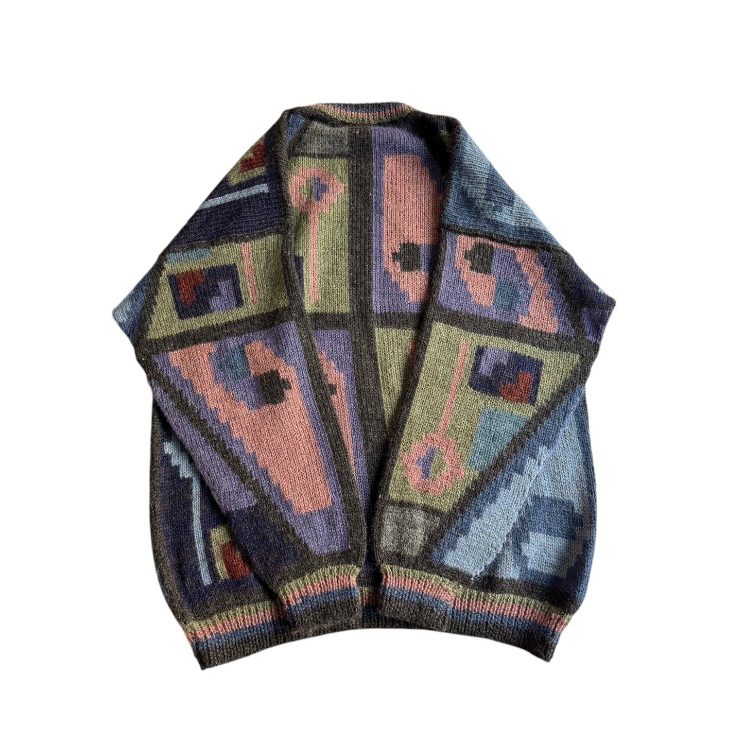🦙 Pulover Vintage cu Model Geometric / 100% Alpaca (Mărime L) - anbracaminte