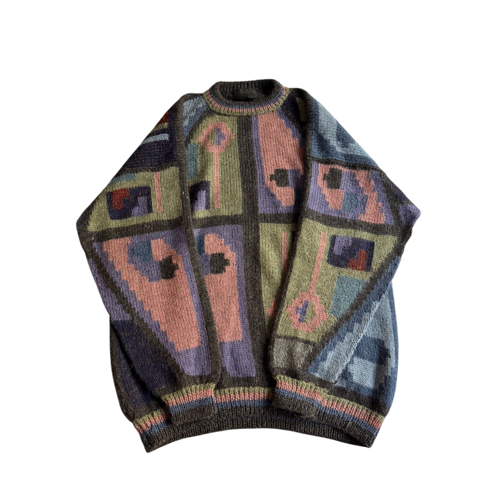🦙 Pulover Vintage cu Model Geometric / 100% Alpaca (Mărime L) - anbracaminte