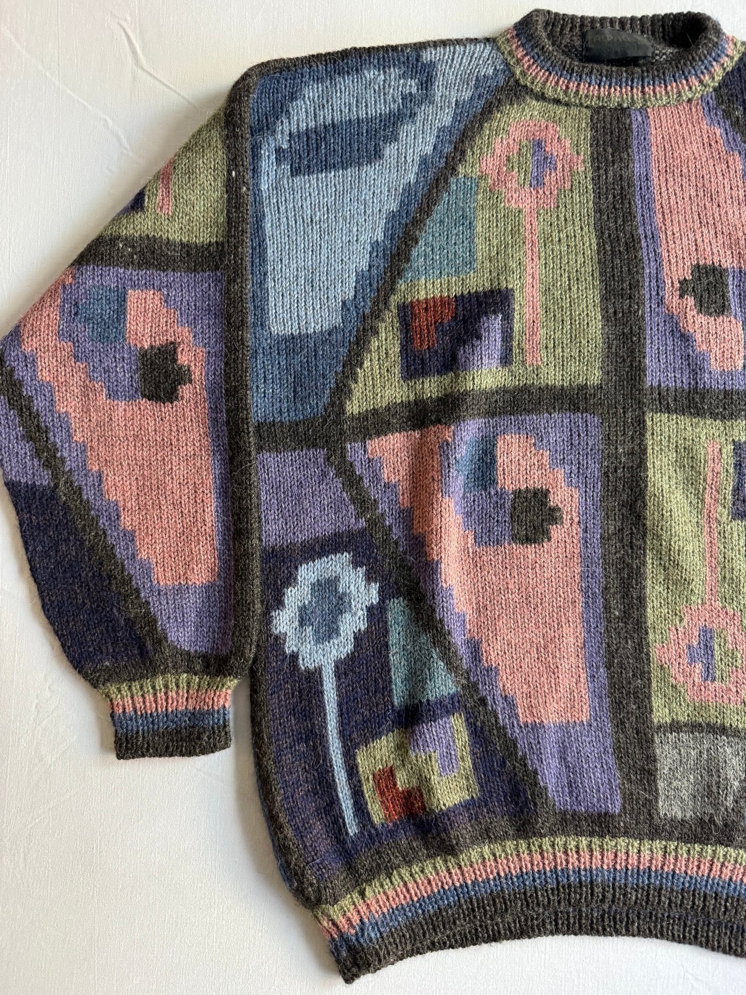 🦙 Pulover Vintage cu Model Geometric / 100% Alpaca (Mărime L) - anbracaminte