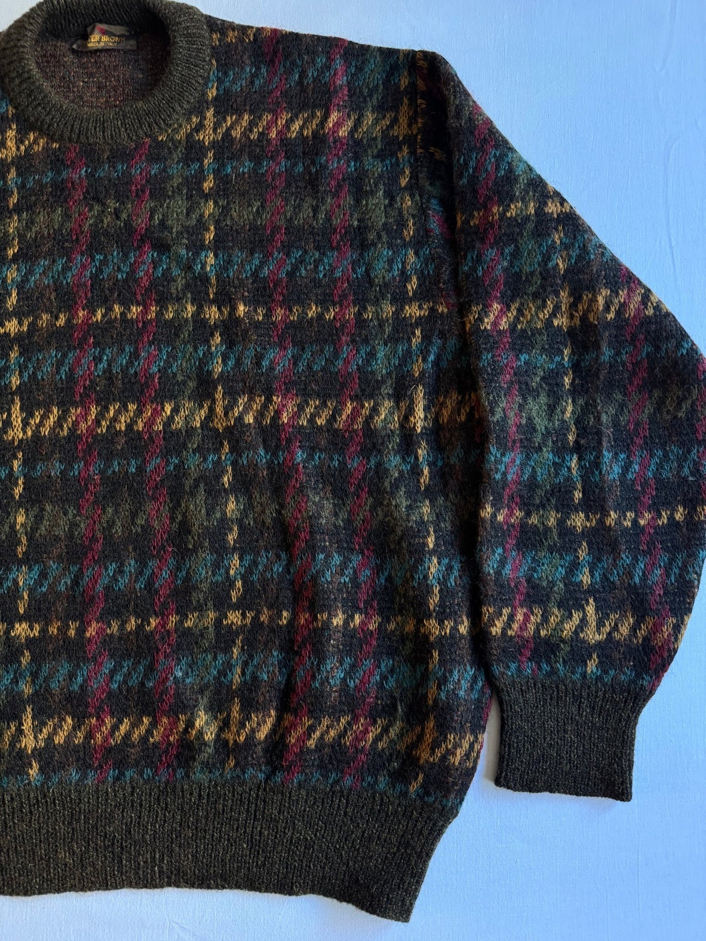 🧶 Pulover Vintage cu Model Houndstooth / Tricot Italian (Mărime 50 - L) - anbracaminte