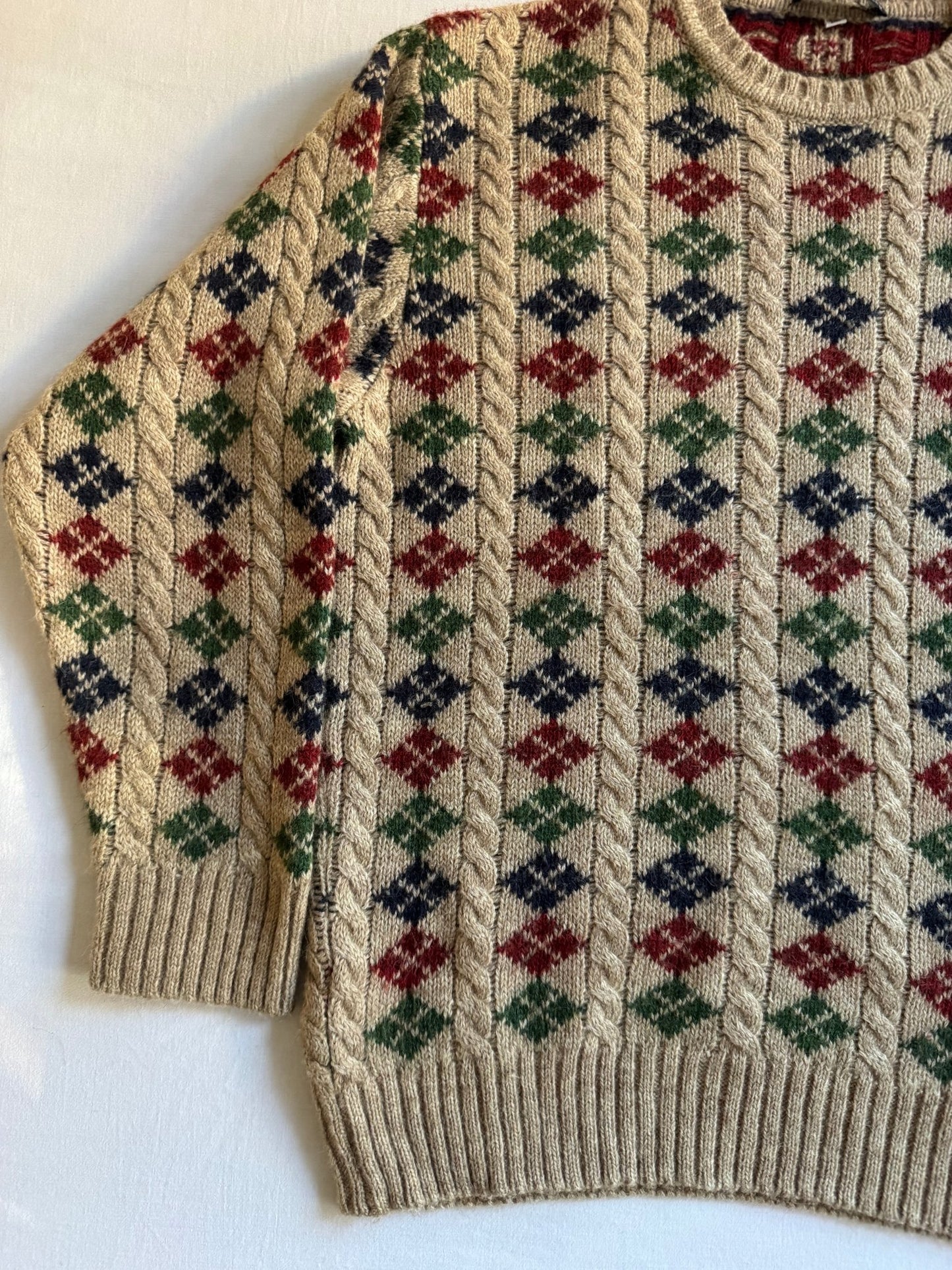 🧶 Pulover vintage cu model – lână, alpaca și mohair – mărimea M - anbracaminte
